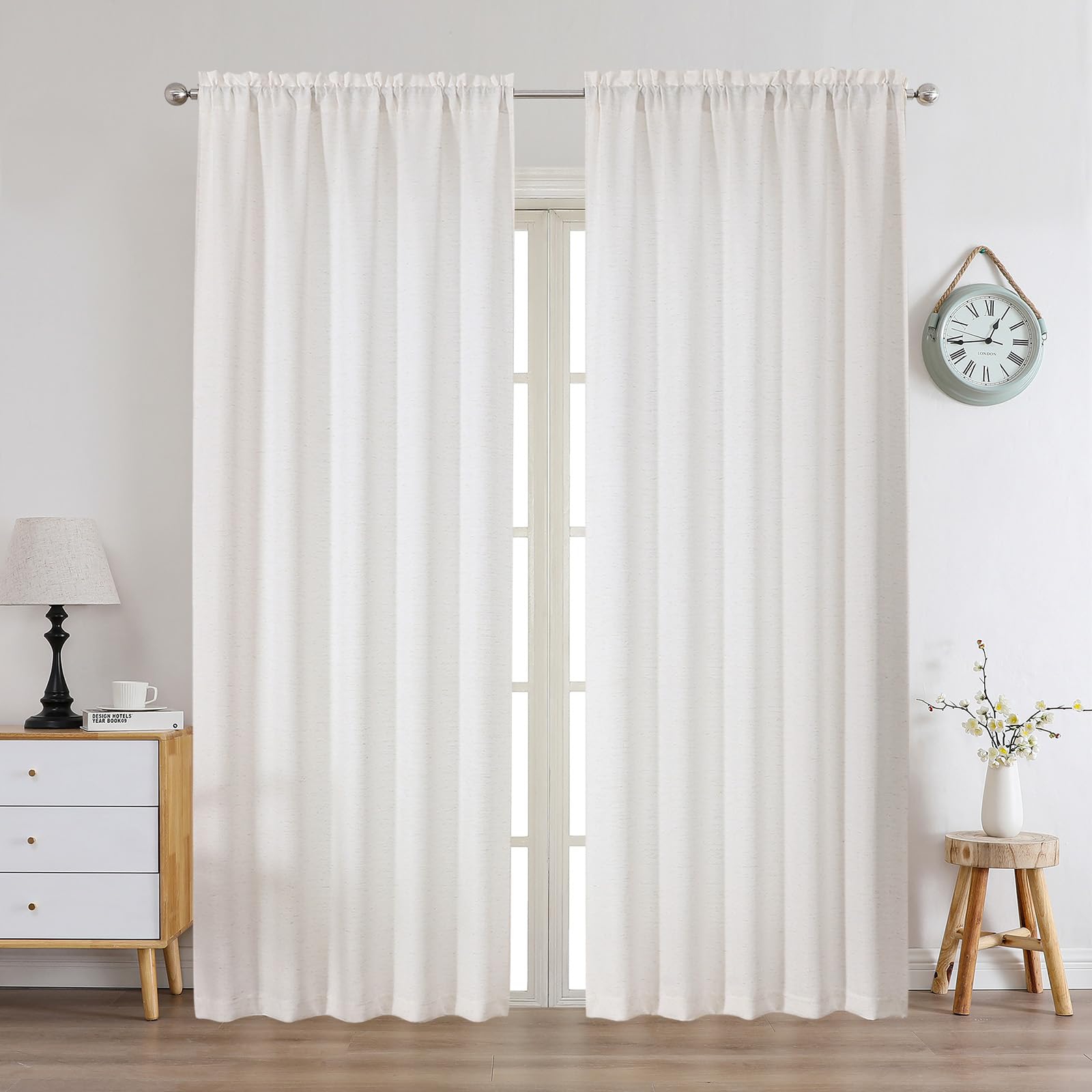 Chyhomenyc Natural Curtains 90 Inch Length 2 Panels Set, Faux Linen Textured Semi Light Filtering Soft Airy Farmhouse Window Curtain Drapes for Living Room Bedroom, 50Wx90L — image 1