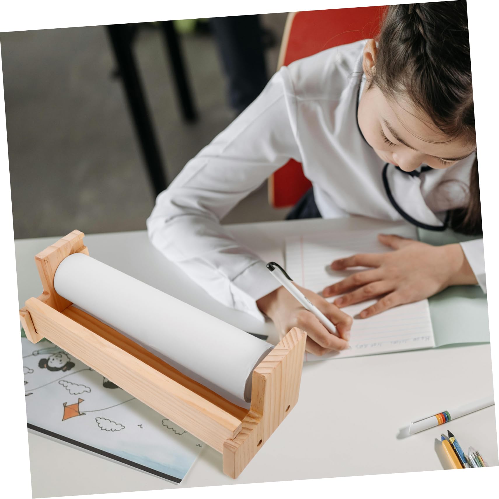 Tofficu Cavalletto da Tavolo in Legno Multifunzione per Rotolo di Carta da Disegno, Risparmio di Spazio, Design per Ragazzo Ragazza, per Attività Creative e Doodling