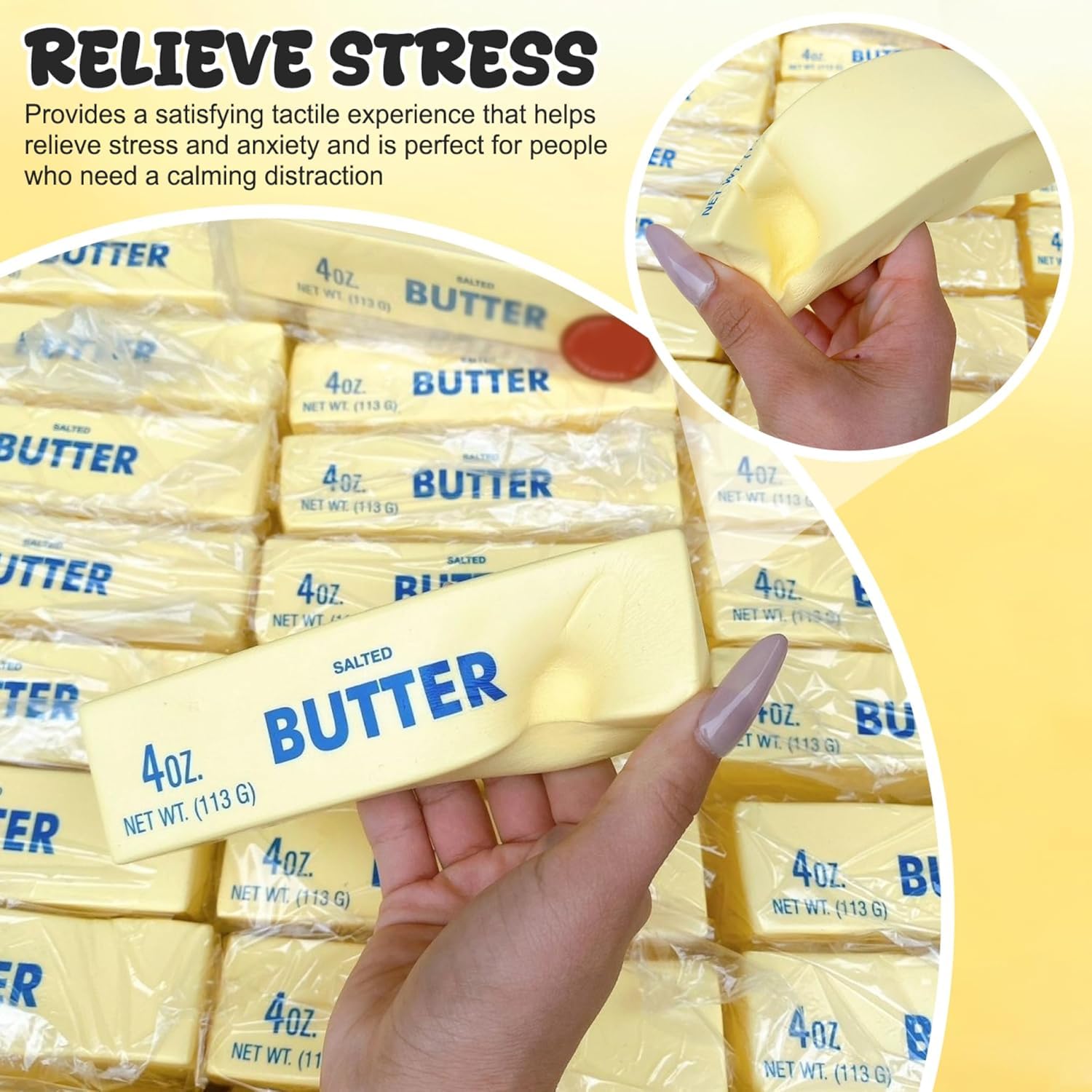 Squish Toys Slow Rebound Cute Butter Squeeze Stress Ball 5.7x1.6 in Squishy Stress Ball for Adults Kids, Super Soft Slow Rebound Butter (1pcs) - 5
