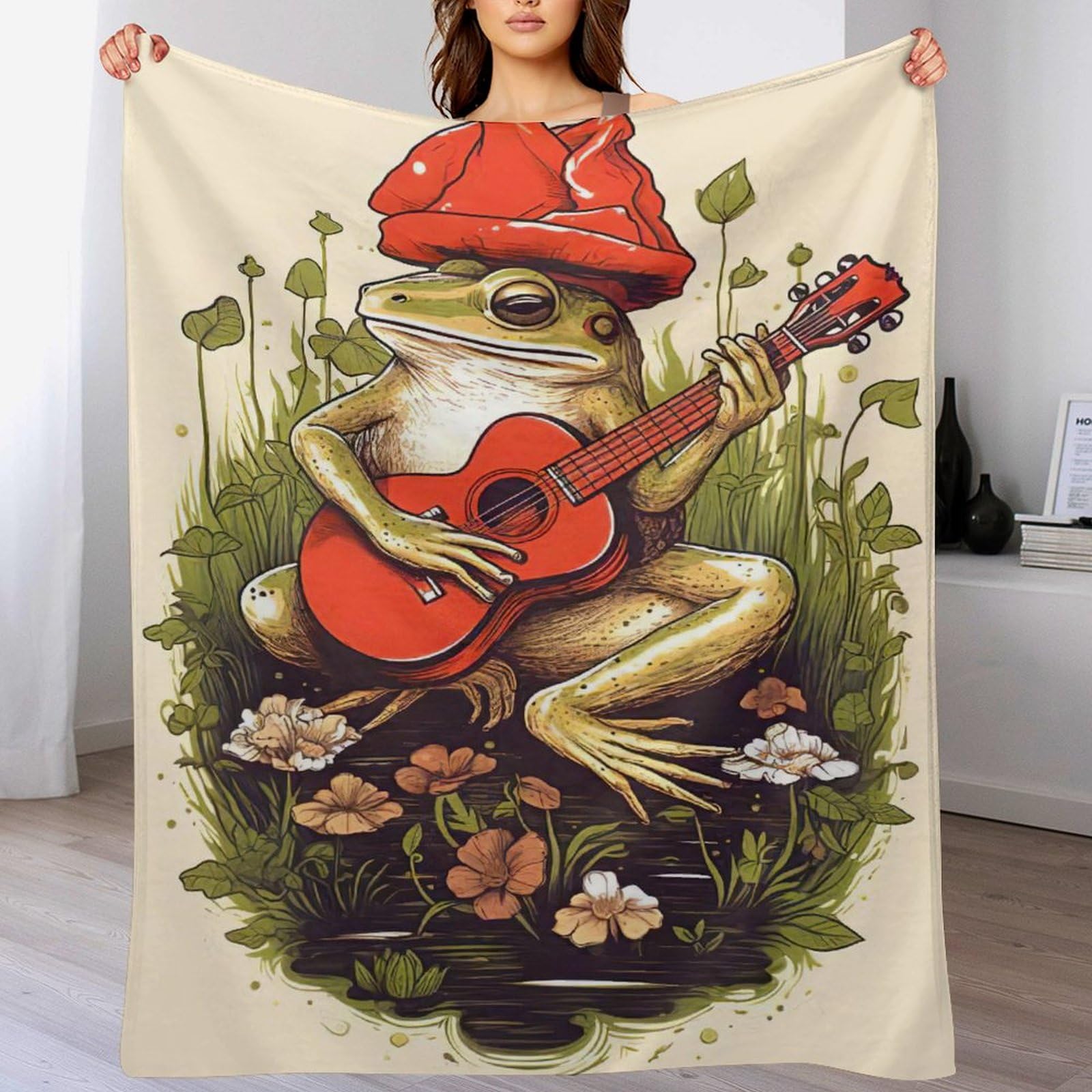 Couverture flannel grenouille guitare pour soirées cocooning