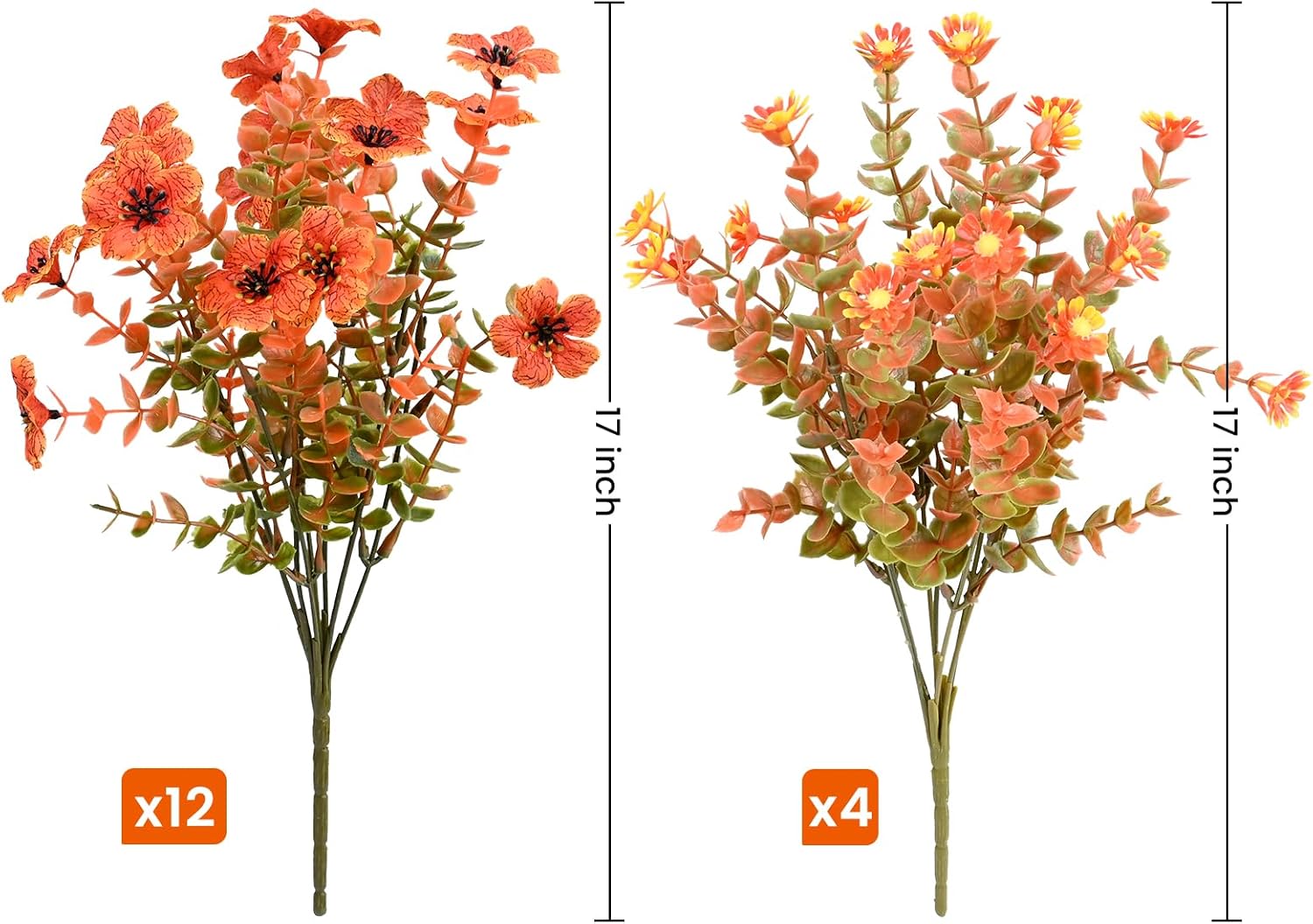 Artificial Fall Flowers for Outdoor, UV Resistant Fake Silk Flowers, Realistic Faux Plants for Outside Indoor Porch Patio Window Box Planter Home Decor(16, Orange)
