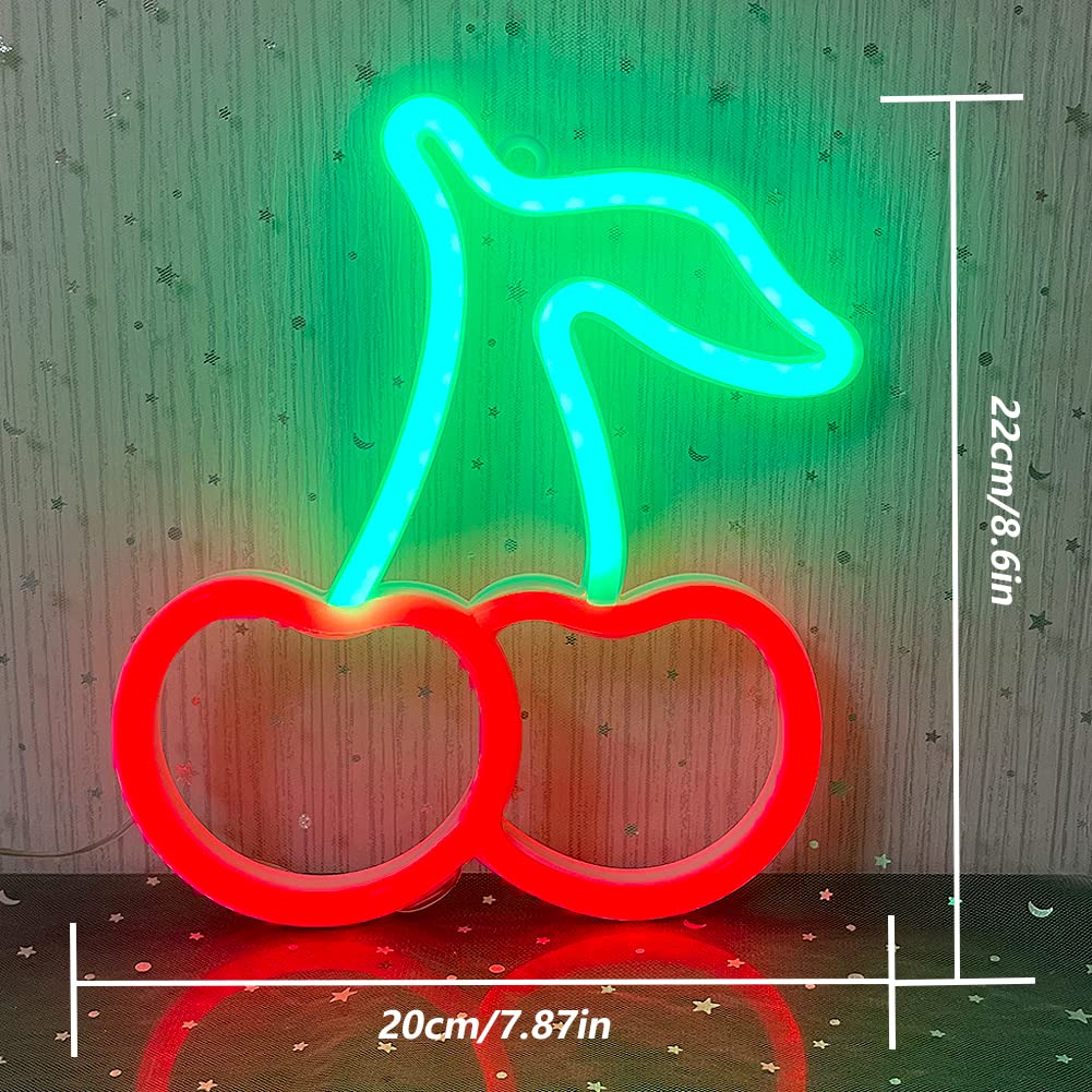Neonowe światło wiśniowe Cherry Neon Light Sign LED neonowa tabliczka LED na lampę USB lub zasilanie bateryjne neonowe światło Sign do pokoju dziecięcego, sypialni, baru, restauracji, na Walentynki