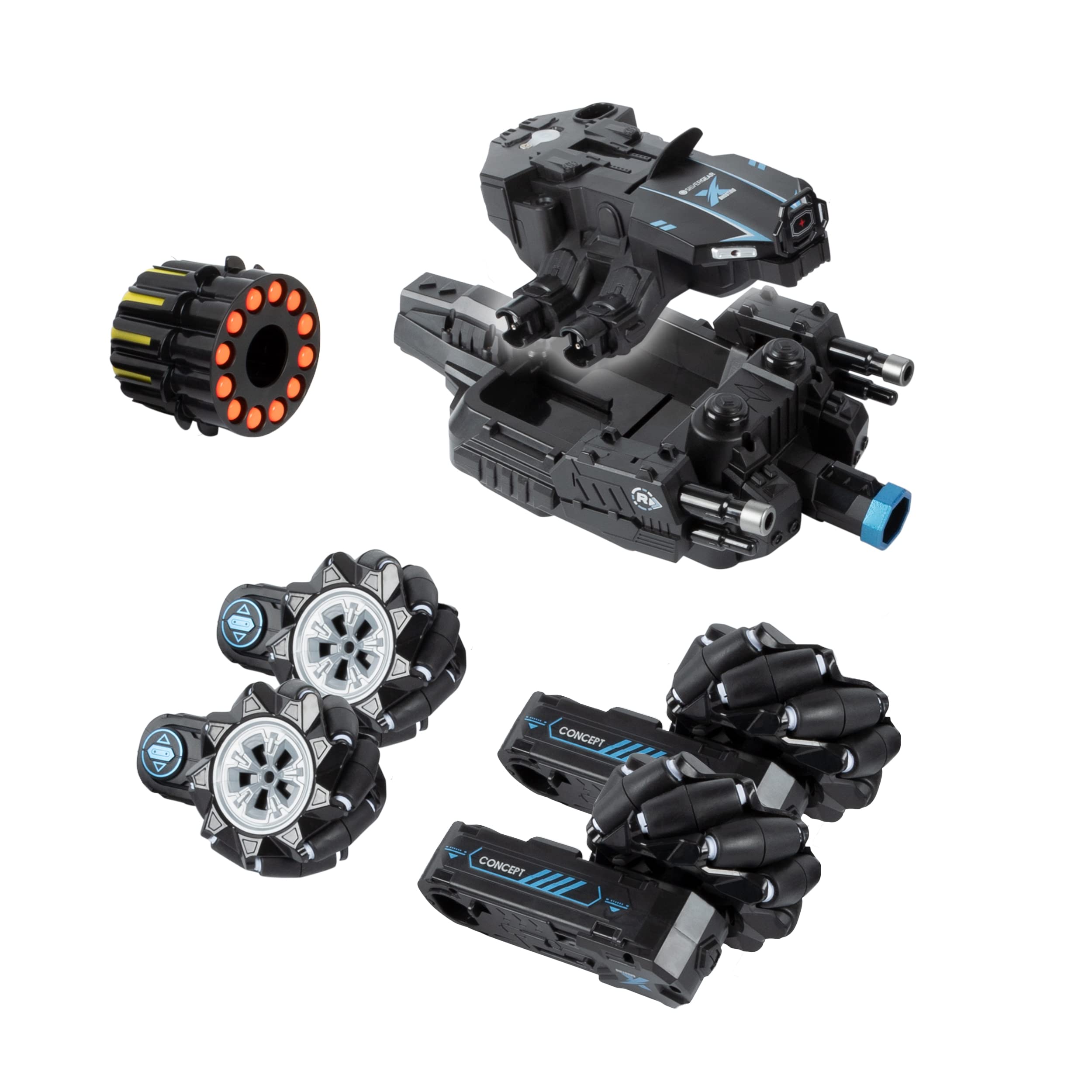 Silvergear® Carro Armato Telecomando + 12 Proiettili | Macchina Telecomandata per Bambini con Rotazione a 360° e Musica | Macchina Radiocomandata per Regali di Natale | Compatibile con Dardi Nerf