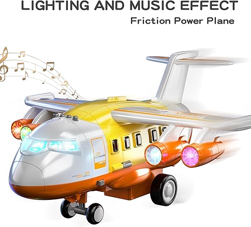 Miniatura 8 de TEMI Juguetes de avión para niños de 3 años, juguete grande de transporte de avión con 12 vehículos de construcción y tapete de juego, juguetes para