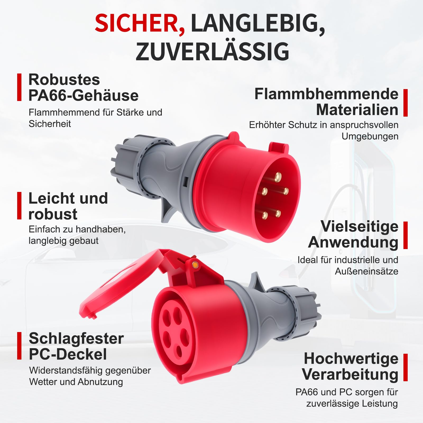 CEE Adapter 32A auf 16A Kupplung, 1.5Meter Verlängerungskabel, 5-Polig Adapter 32A auf 16A, Starkstrom Adapter, 400V, Tragbar, Schutzart IP44