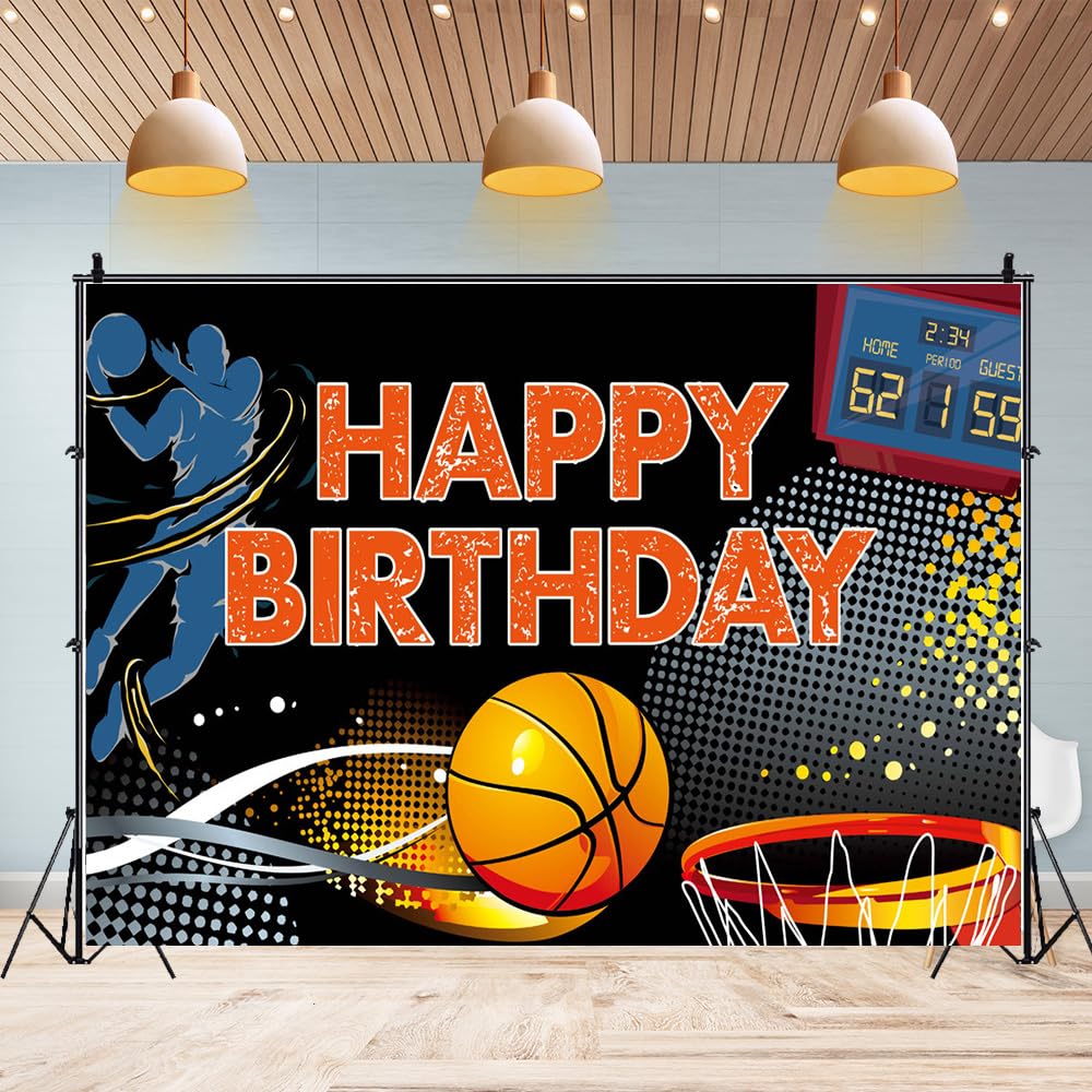 Basketball Geburtstags-Banner 2,1x1,5 M – Fotohintergrund Für Teenager-Party, Waschbar