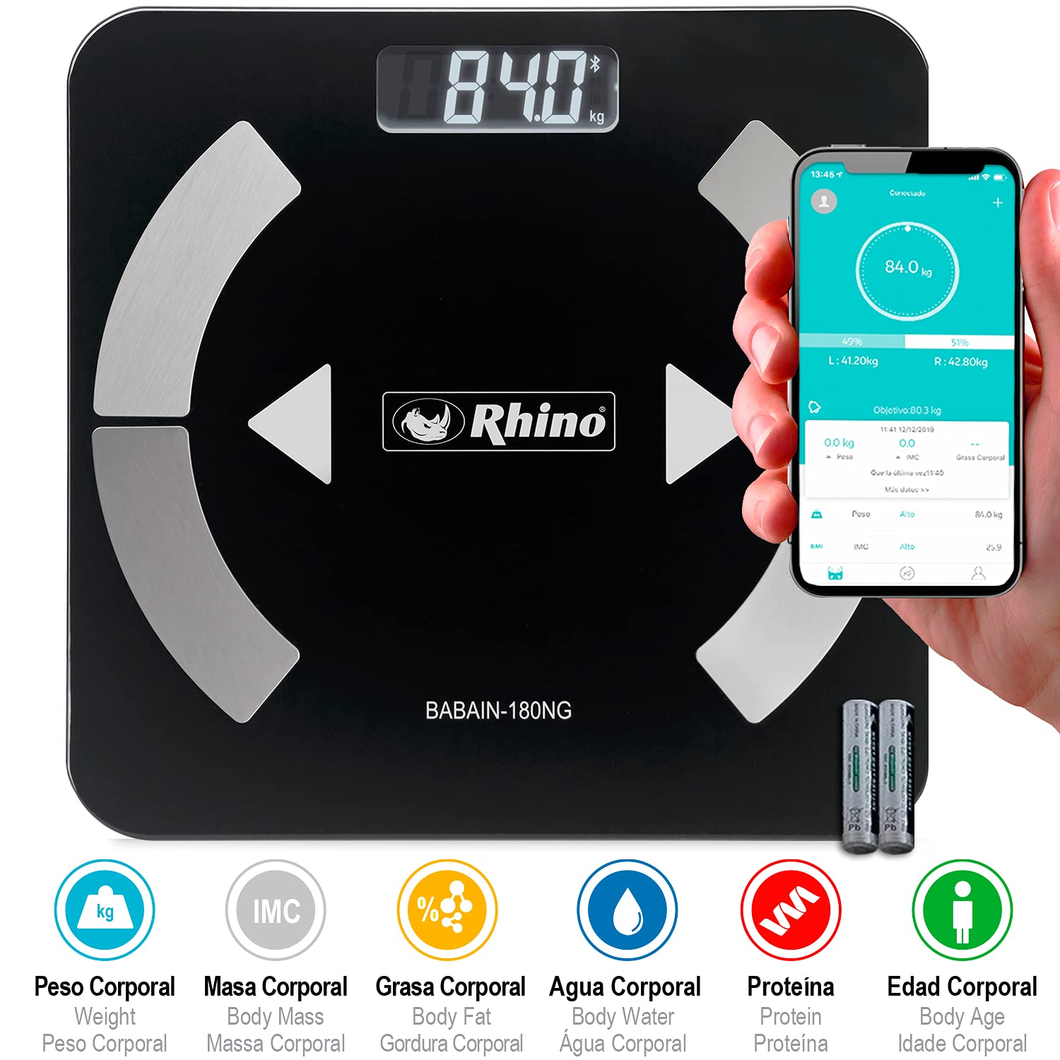 RHINO Smart Scale for Body Weight, High Precision, Bluetooth, Fitdays App, iOS and Android, Bathroom Wireless Machine for Fat, Muscle, BMI, 14 Body Indicators, 400lb (Black) : Health & Household