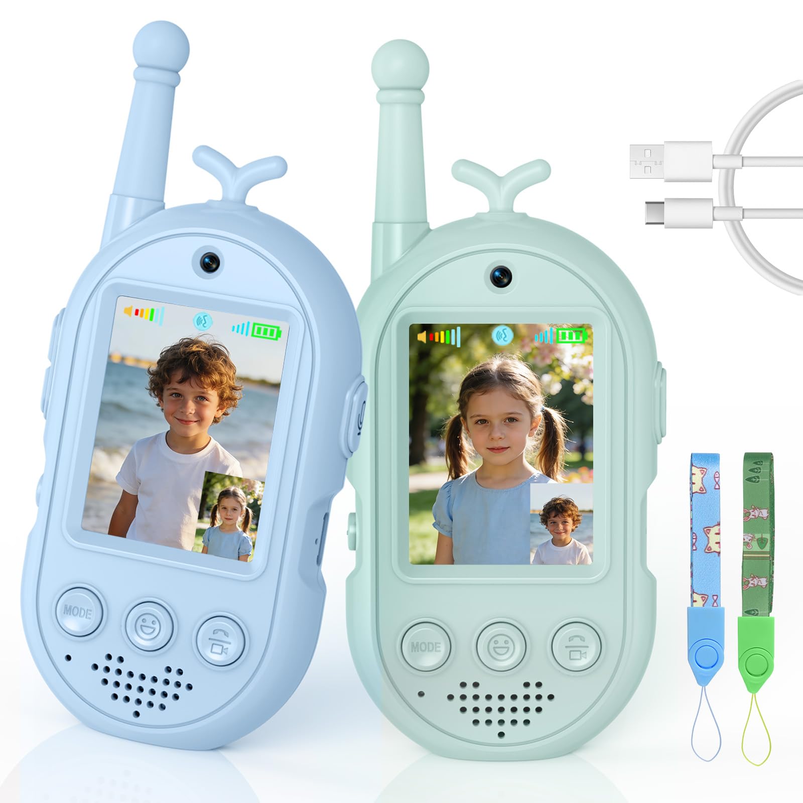 Video Walkie Talkie Kinder, 2er Set Walky Talky Aufladbar mit Display, 2-Way Radio Funkgeräte Große Reichweite, Weihnachten Geburtstag Geschenke Spielzeug für Jungen und Mädchen von 3-12 Jahren