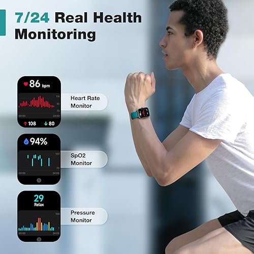 Miniatura 5 de Fitpolo Reloj inteligente para hombres y mujeres, pantalla táctil de 1.8", llamada Bluetooth, Alexa integrado, frecuencia cardíaca 24/7, monitor