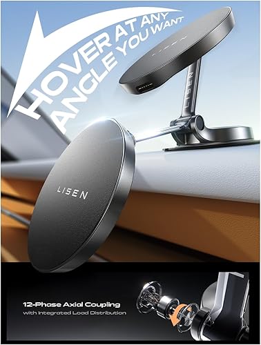 Miniatura 4 de LISEN Cargador de coche Magsafe de carga rápida de 15 W, soporte ultra magnético para teléfono de coche Mini y metal, cargador de coche inalámbrico