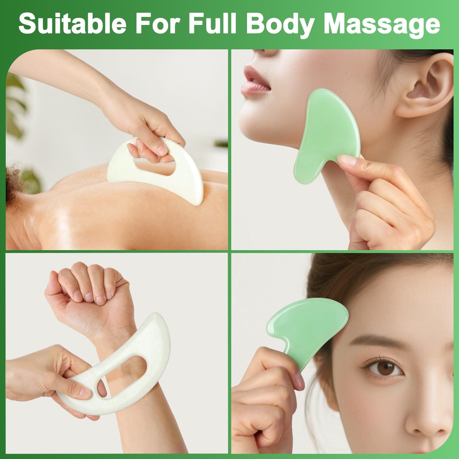 Juego de herramientas de masaje Gua Sha de piedra de jade más grande, tabla Guasha con mango, herramientas de masaje para raspado muscular, herramientas de acupuntura facial, anticelulitis, spa para