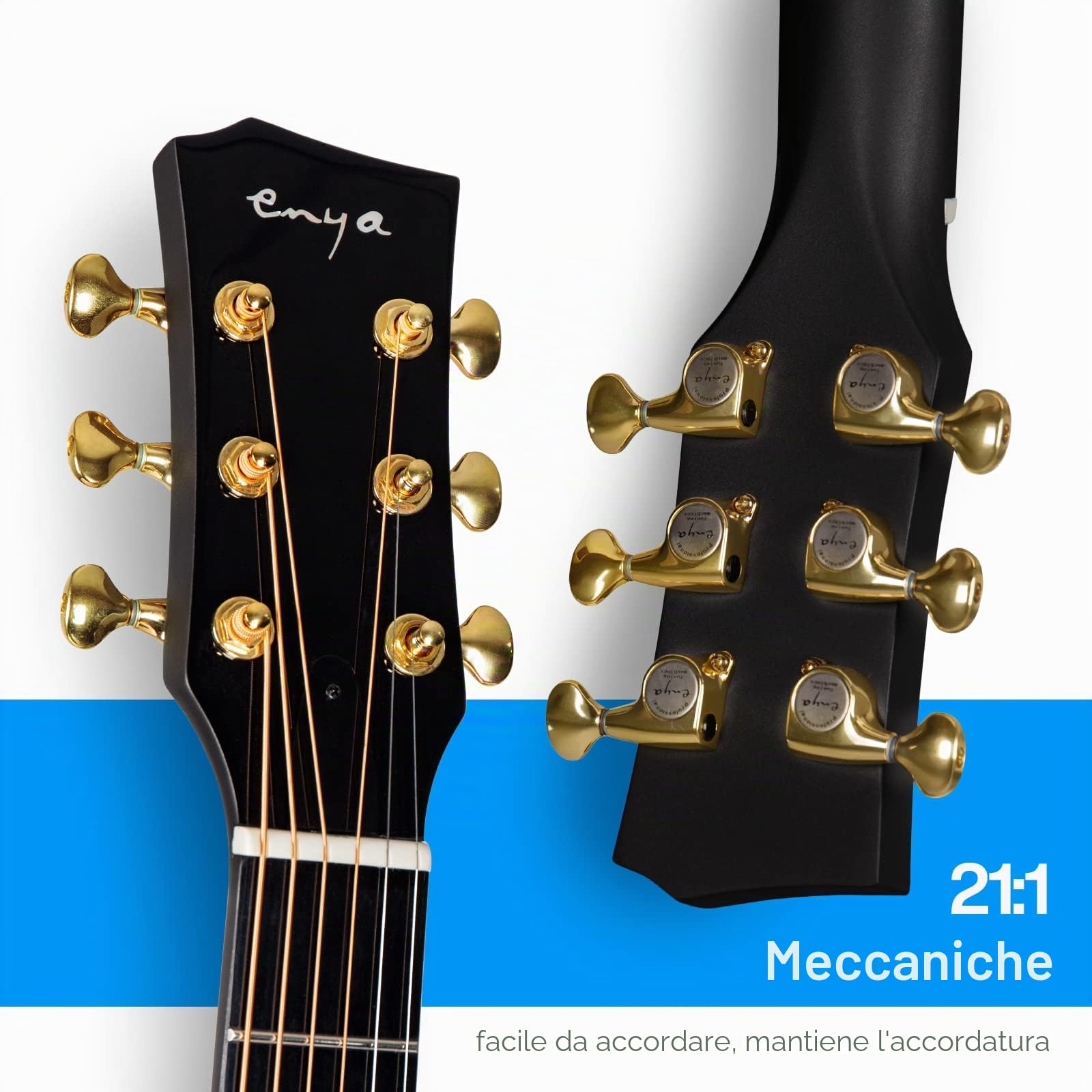 Enya Chitarre Elettro Acustiche 3/4 X4 Pro Mini 36'' Cutaway Fibra di Carbonio Kit Avvio con Microfoni Smart AccousticPlus Basso