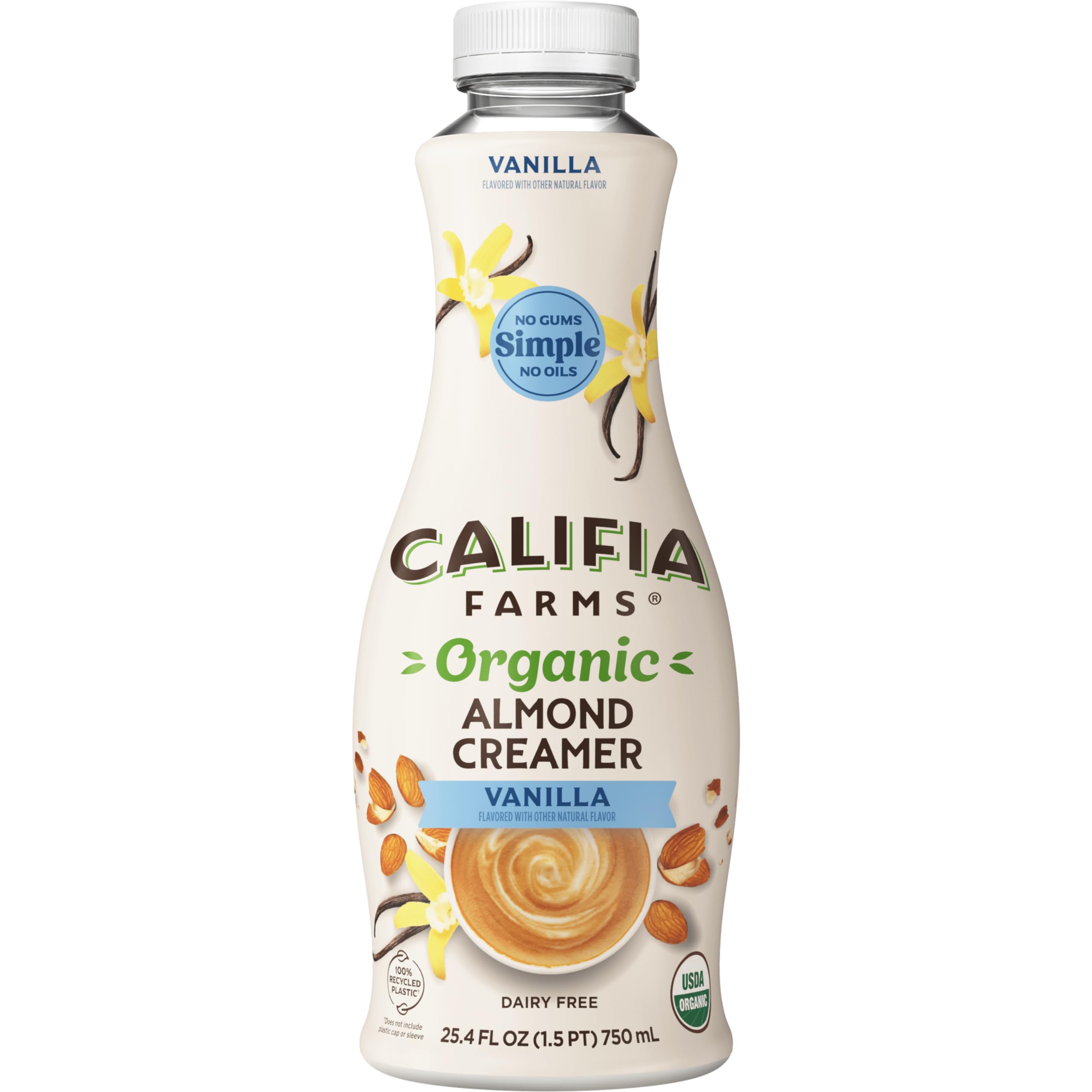 Califia Farms - Organic Vanilla Almond Milk Coffee Creamer 25 4 Oz Dairy Free Plant Based Vegan Gluten