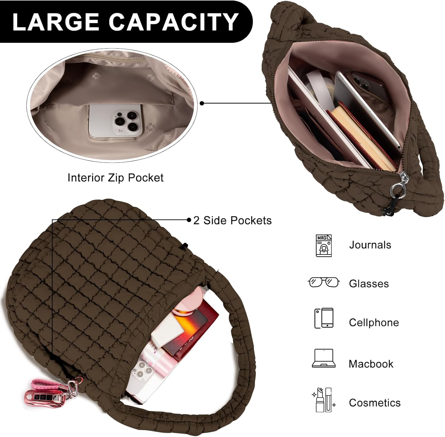 Puffer Tote Bag for Women Large Quilted Puffy Lightweight Carryall Crossbody Tote Bag for Women - Image 4