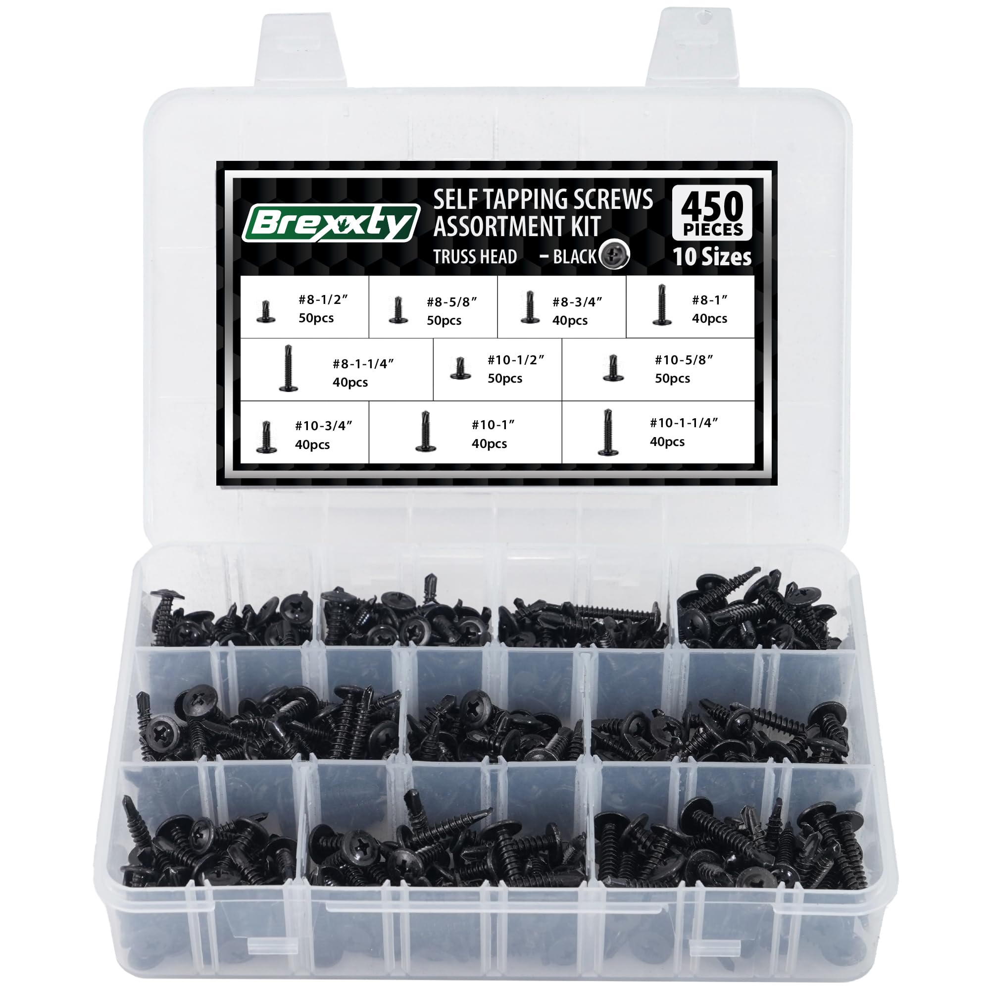 Tornillos autoperforantes para metal, madera y plástico, juego de 450 tornillos TEK autorroscantes de acero inoxidable, varios tamaños #8 (1/5.1 cm, 5/20.3 cm, 3/10.2 cm, 2.5 cm, 1-1/10.2 cm) #10 (1