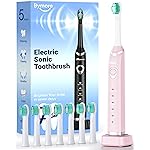 Bymore Electric Toothbrush for Adults,Travel Sonic Toothbrush with 8 Replacement Heads, Ultra Clean RechargeableToothbrush Portable One Charge for 330days 5 Modes 2mins Timer-Light Pink