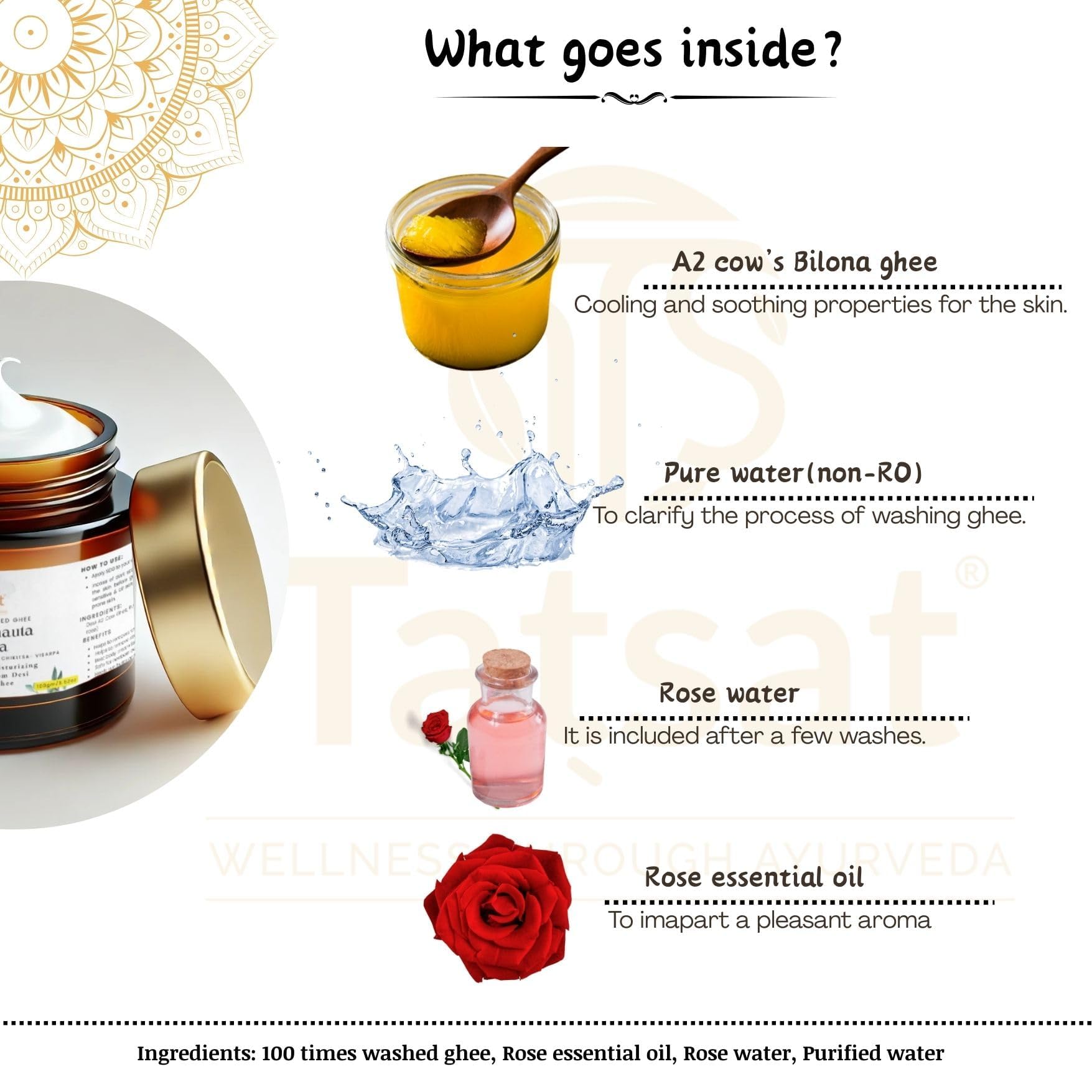 TATSAT, WELLNESS THROUGH AYURVEDA Shata Dhauta Ghrita 100 Times Washed Ghee Anti Aging Nourishing Cream Removes Stretch Marks - Image 4