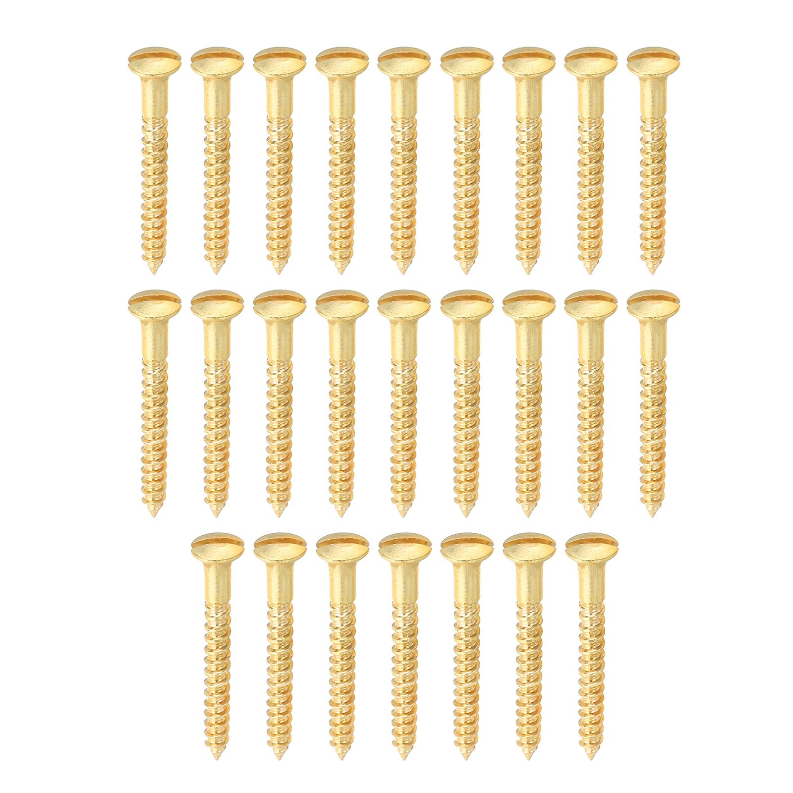 PATIKIL M3 x 25mm Slotted Wood Screw, 25 Pack Solid Brass Oval Head Flat Head Self Tapping Screws for Wood Furniture Connecting, Gold Tone