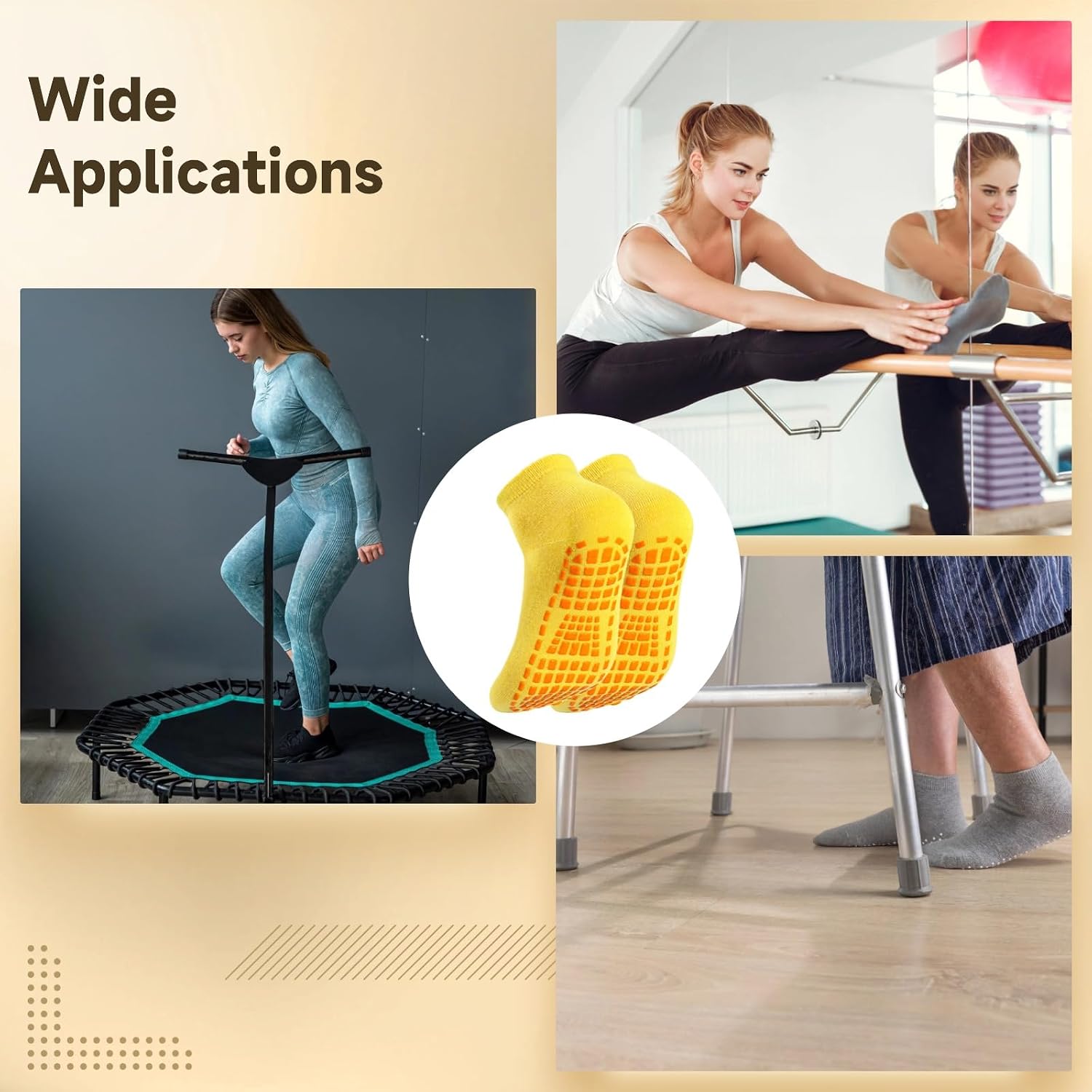 OMISTAR 100 Pairs Trampoline Socks, Non Slip Grip Yoga Socks, Bulk Pilates Anti Skid Hospital Slipper Socks for Women's 5–9.5 and Men's 6.5–11.5, Multicolor Gripper Socks for Gym, Home, Rehab
