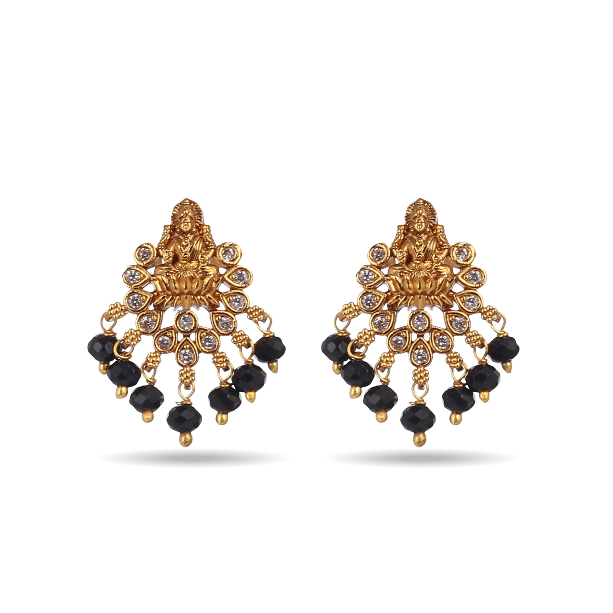 zyra jewels Lakshmi Temple Earrings with Zircon, Pearl and Crystal Beads, Antique Gold Plated Stud Tops, Traditional South Indian Jewellery For Women & Girls-picture-24