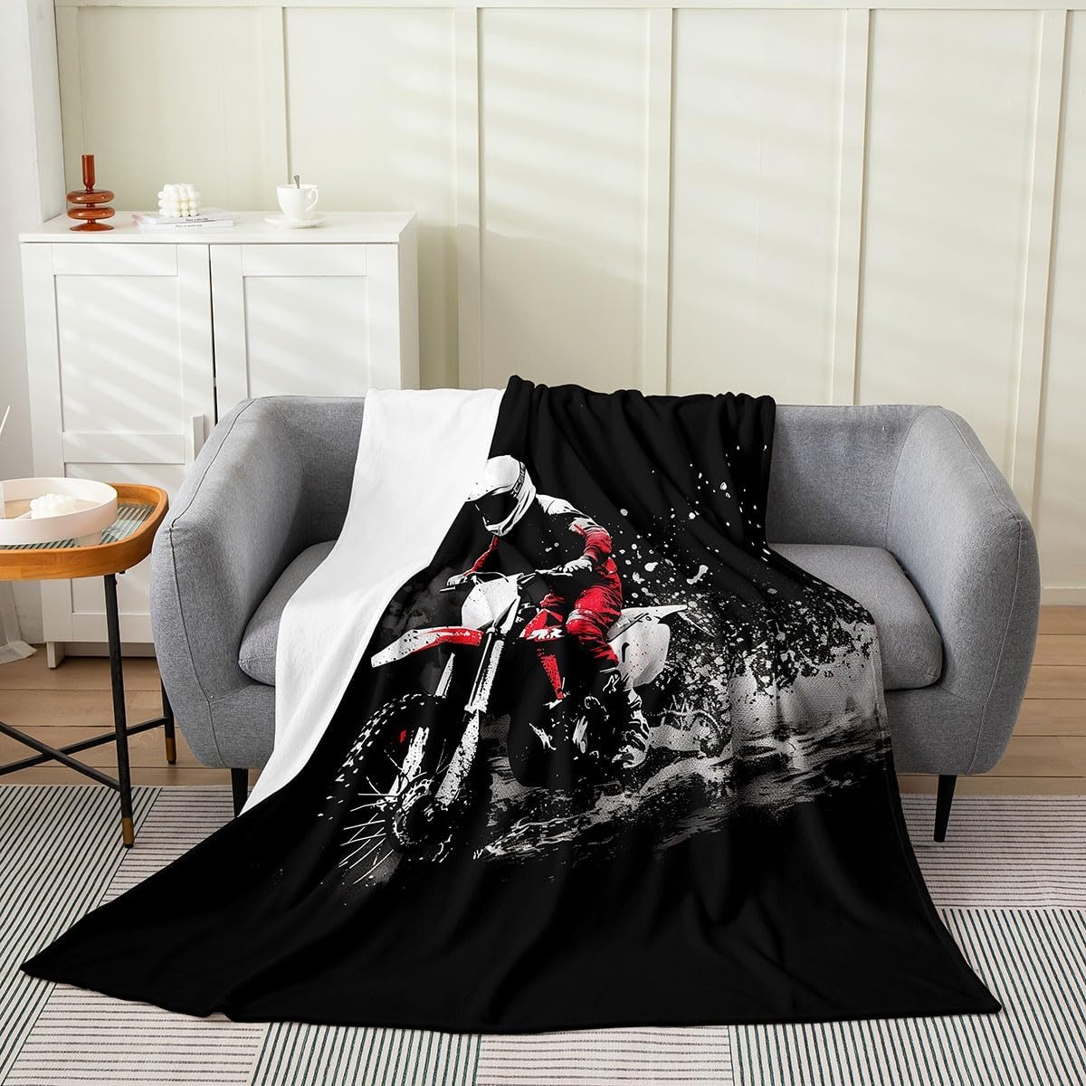 Feelyou Dirt Bike Plush Throw Blanket, Queen 90"x90" Extreme Sports All Season,Bed Blanket Ultra Soft Racing Themed Flannel Fleece Blanket for Sofa Couch Motorcycle Room Decor Motorbike