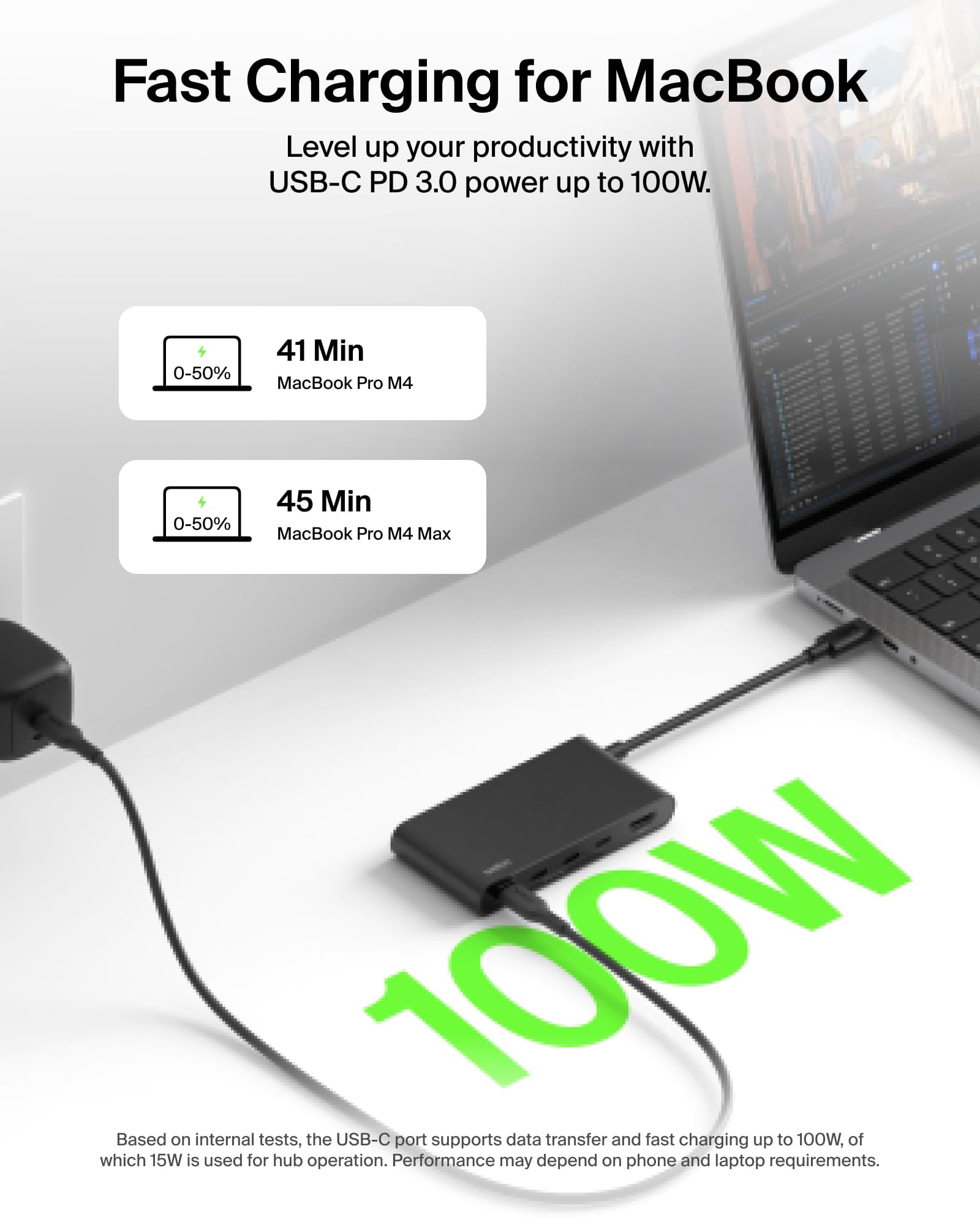 Belkin Hub USB C, concentrador de 5 Puertos con Pantalla HDMI 4K a 60 Hz, Entrega de energía de 100 W, Transferencia de Datos rápida de 10 Gbps, Adaptador multipuerto USB C, Compatible con MacBook | Transferencia de datos de 10 Gbps, soporte de pantalla H