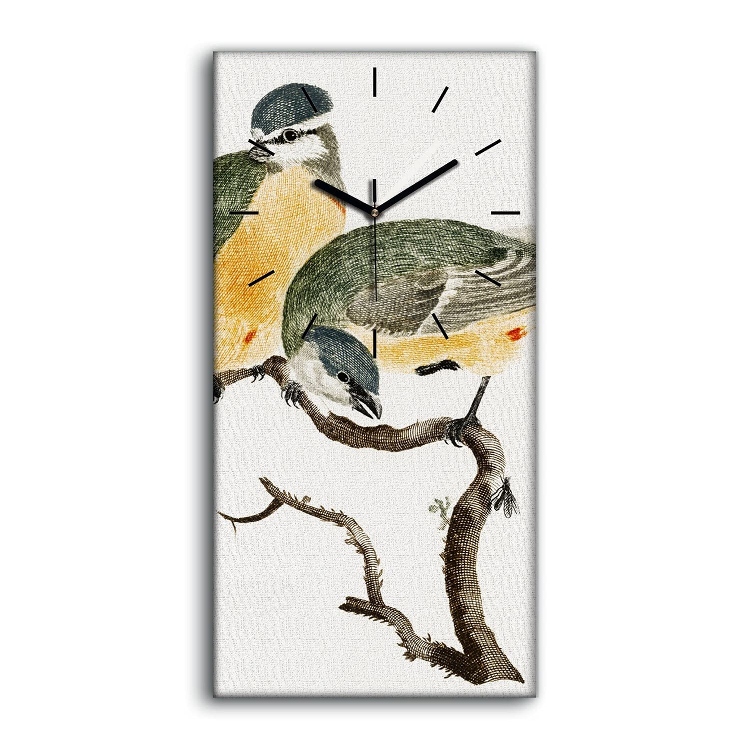 Horloge sur Toile Art Mural Dessin Oiseaux Tableau Moderne 30x60cm