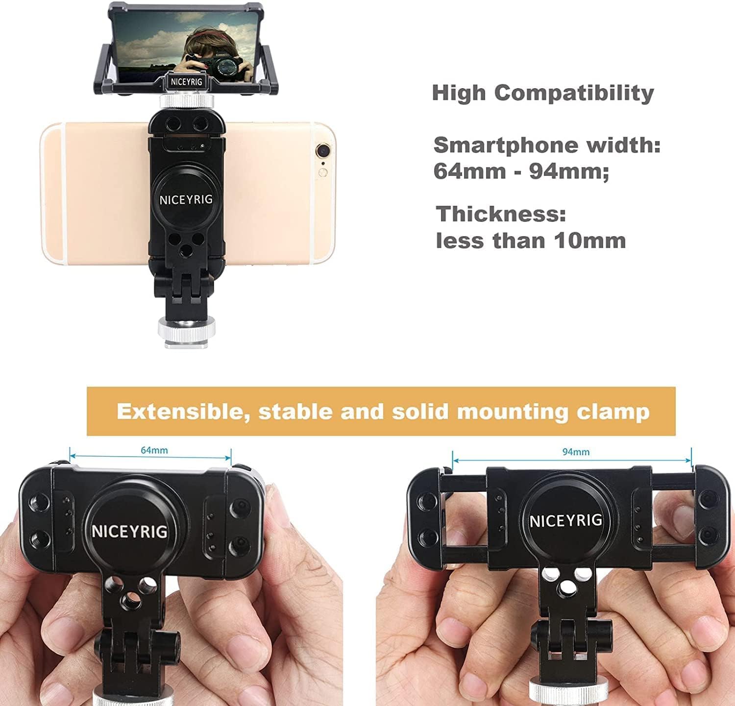 NICEYRIG Zestaw lusterek do selfie do selfie do smartfona pasuje do iPhone'a 14 13 12 11 PRO MAX, SE z wielofunkcyjnym metalowym uchwytem na statyw / uchwytem na telefon z zimną stopką - 517