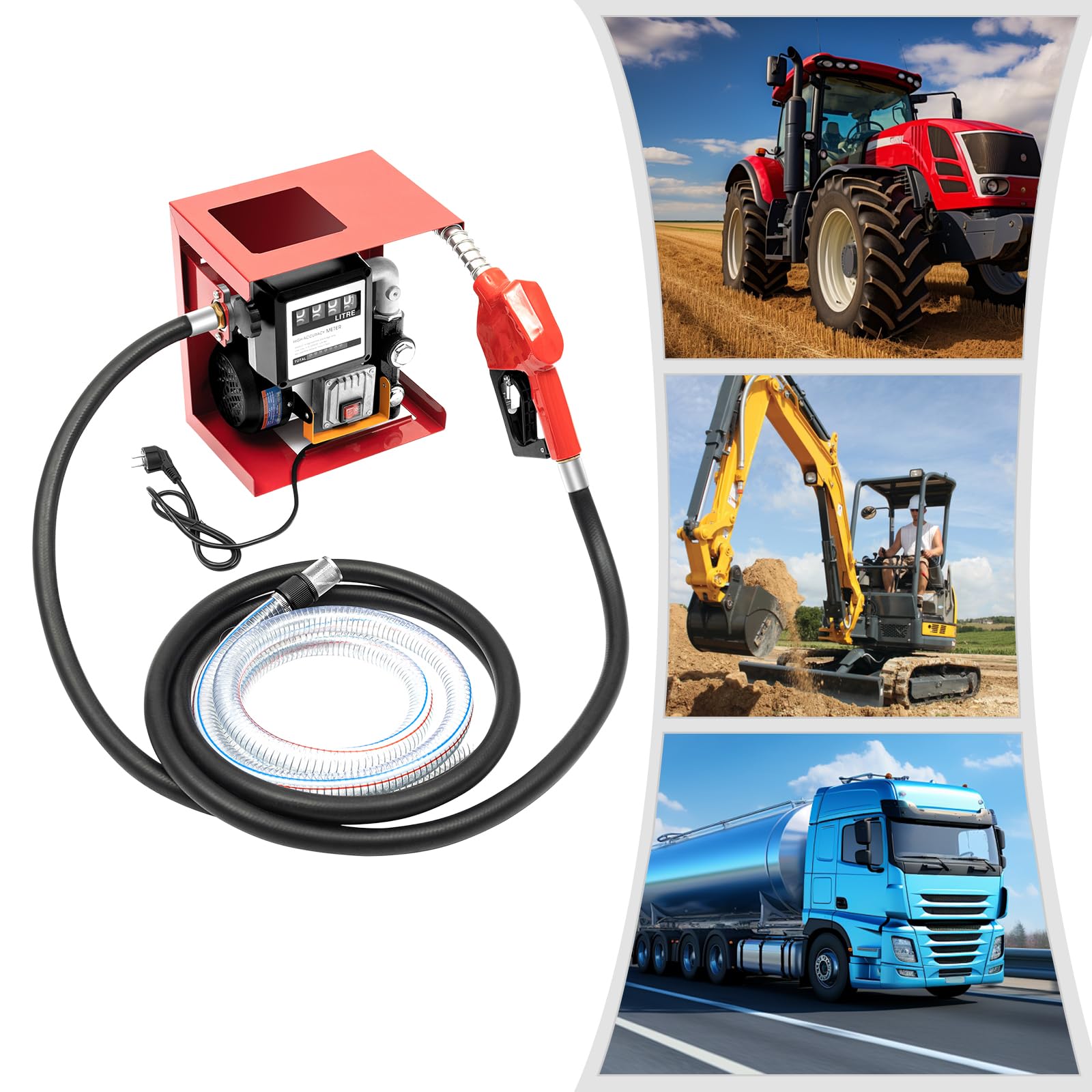 Pompa Diesel Autoadescante 220V 550W – 60 L/min, Con Pistola Automatica E Contalitri, Per Officine E Agricoltura - 2