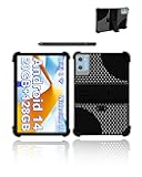 Case for SUAAT S3 Android 14 10 inch Tablet,Soft Silicone Adjustable Stand Cover Lightweight Kids Friendly,Hollow Design Facilitates Heat Dissipation,with Capacitive Pen，Black.