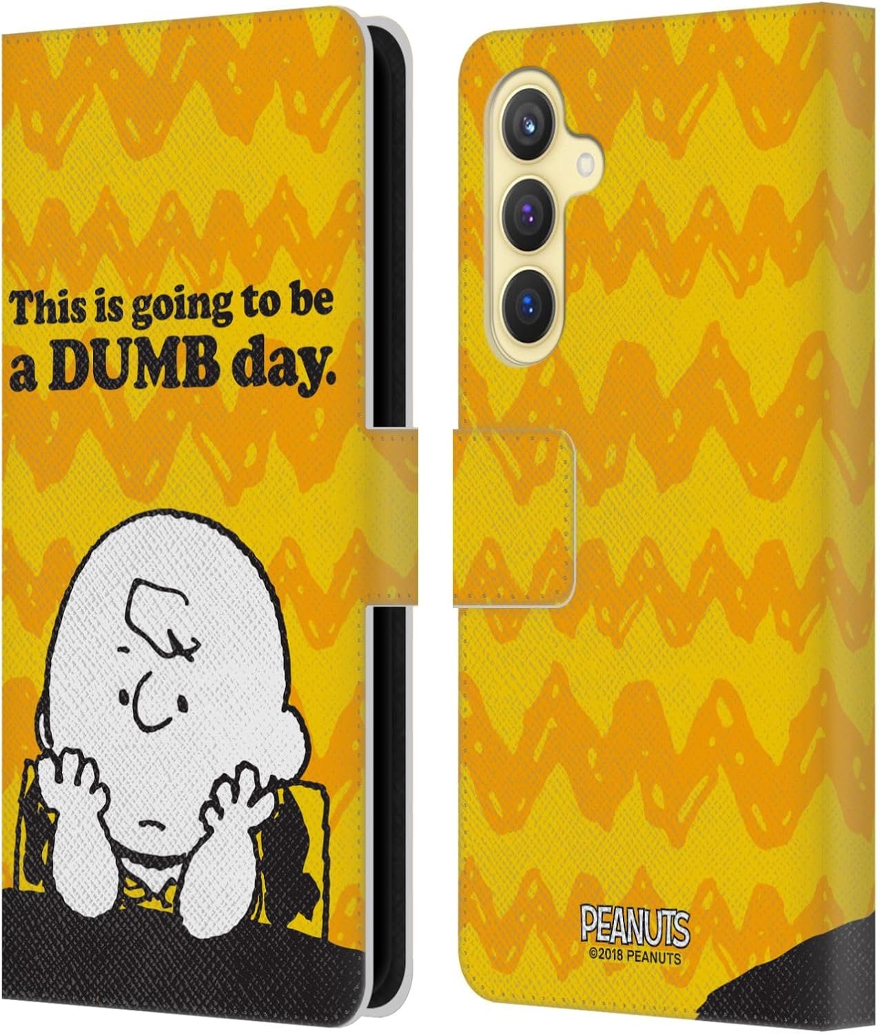 Head Case Designs Officially Licensed Peanuts Dumb Day Charlie Brown Leather Wallet Case Compatible with Samsung Galaxy S23 FE 5G