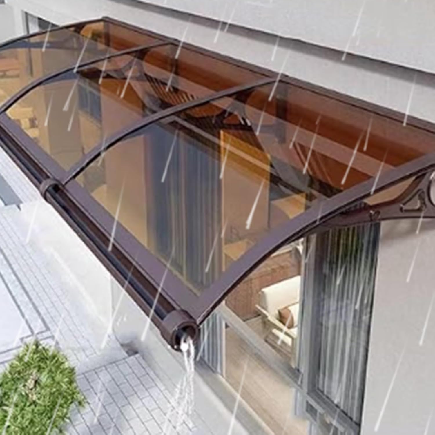 Window Awning Roofing Sheet Polycarbonate UV Resistant Rain Shelter Greenhouse Roof Garden Patio Panels Sunshine Board Rainproof Insulation Front/Back Door Entrance Cover for Sun Snow ( Color : Brown