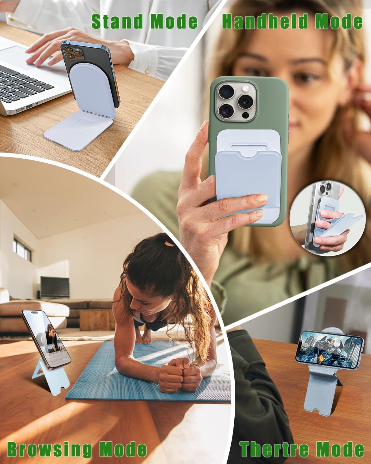 Magnetic Phone Tripod Compatible with Mag-Safe, iPhone Holder for Desk, Pocket Snap Phone Wallet Tripod (Included Metal Rings) - Blue