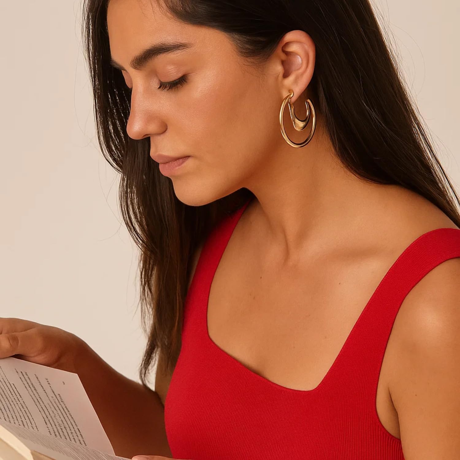 18K Gold Plated Hoop Earrings for Women – Sculpted - Textured Hoops Huggies – Lightweight Fashion Earring, Wedding, Engagement Earring, Gift For Her – Christmas, Holiday, Thanksgiving Gift, Halloween - Image 5