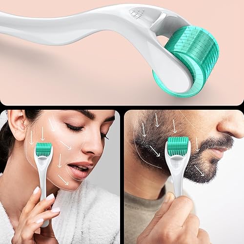 Miniatura 8 de Derma Roller - Rodillo de microagujas para barba facial, rodillo de microagujas de titanio 192 para mujeres y hombres  Rodillo de microagujas para