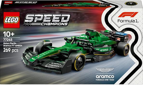 LEGO Speed Champions Aston Martin Aramco F1 AMR24 Race Car 77245 – Collectible Driver Minifigure Containing Production and Display Set for Ages 10 and Over, Father's Day Gift (269 Pieces)