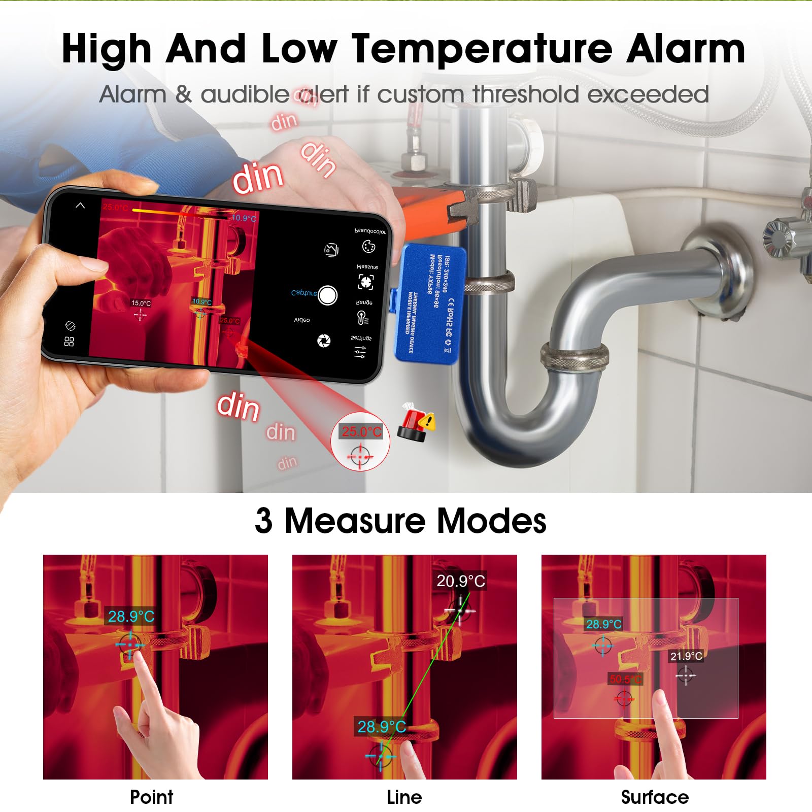 Wärmebildkamera für Android Smartphone, AIOMEST Thermal Camera 240 x 240 TISR Wärmebild mit USB-C, 25Hz, -20°C ~ 550°C, Infrarot Kamera für Wärmeverlust Inspektion Leckagesuche Wärmebrücken (Deutsch)