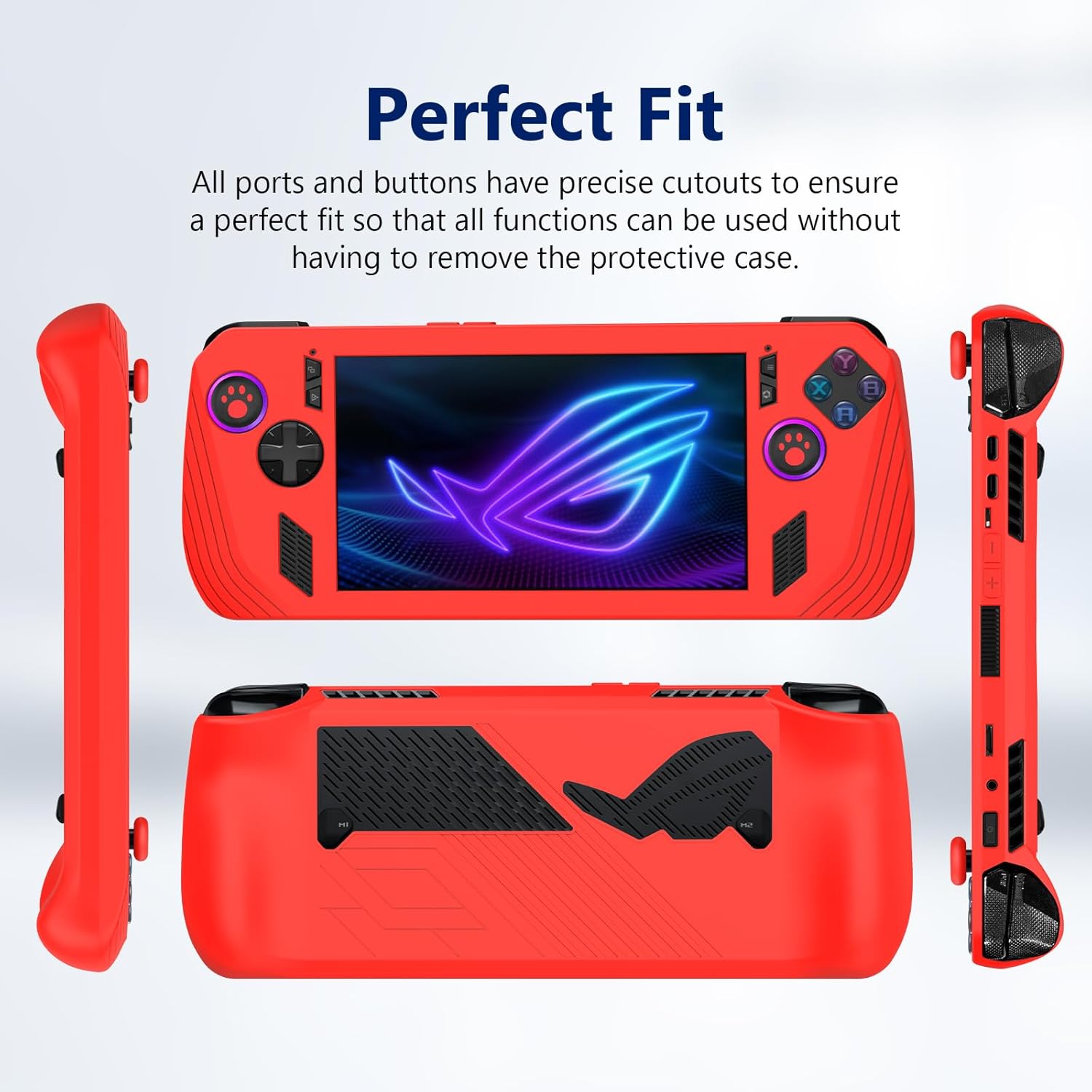 Silicone Case for ASUS ROG Ally X 2024, Soft Protective Cover Sleeve with 2 Thumb Grip Caps Anti-Scratch Dustproof Protector Ultra Slim Shell Skin for ROG Ally X Handheld Game Console