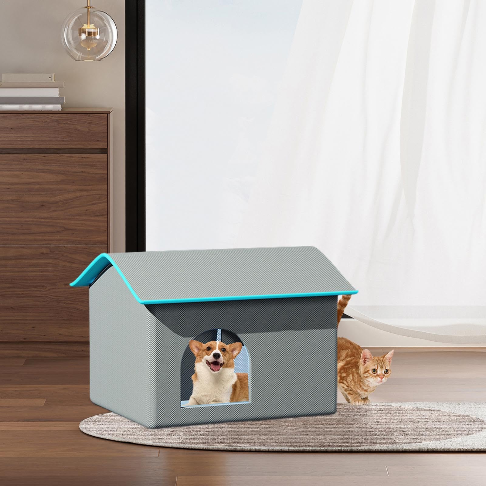 Refugio de refrigeración para perros, casa de enfriamiento de animales | cabina de aire acondicionado para gatos | Aire acondicionado interior y exterior, cueva para cachorros con 8 bolsas de hielo