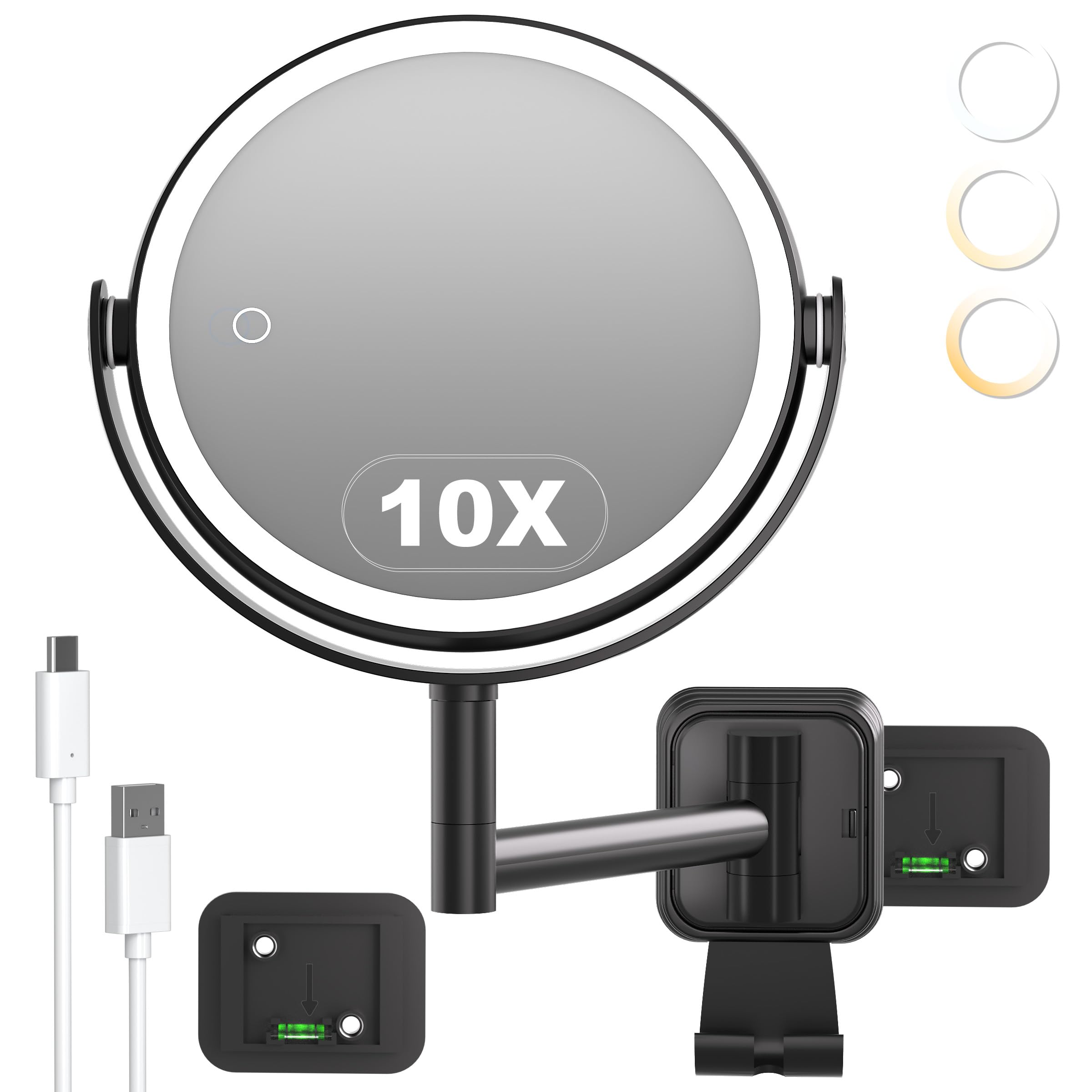 Miroir Grossissant 10X Lumineux SURFOU pivotant à ventouse puissante sans perçage
