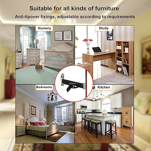 Miniatura 6 de Anclajes para muebles antipunta, (4 juegos) anclajes de seguridad ajustables para niños, kit a prueba de terremotos y a prueba de bebés para
