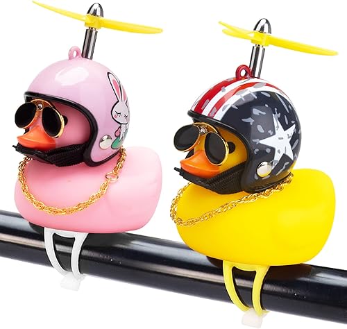 wonuu Adornos de pato de goma para automóvil, campana de bicicleta de pato rosa y amarillo, decoración de tablero de automóvil, cuernos de bicicleta