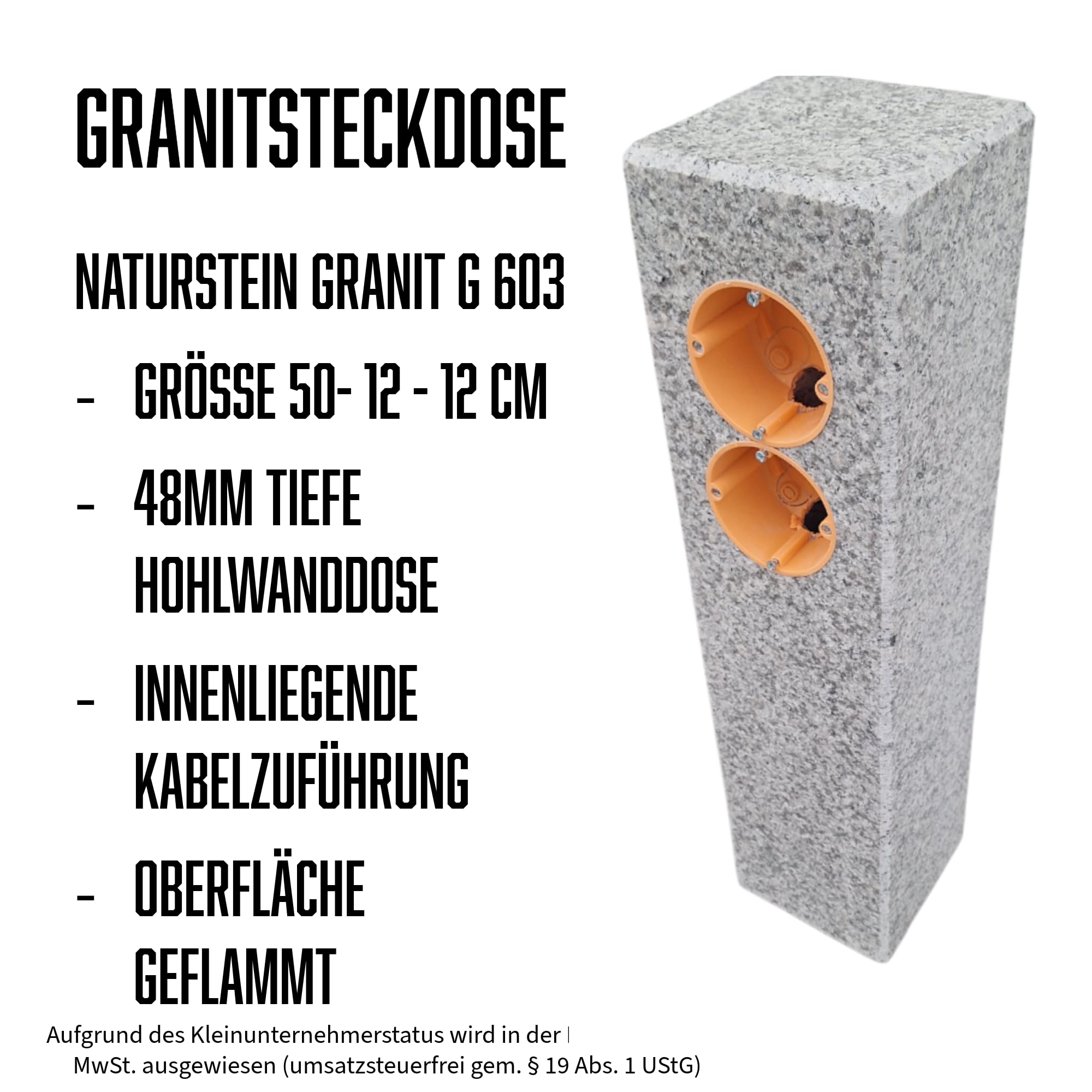 Doppelsteckdose Granit Naturstein G603 50x 12 x 12 cm Granitsteckdose Gartensteckdose Außensteckdose Natursteinsteckdose Doppelsteckdose Granitpalisade Steckdosensäule Steinsteckdose