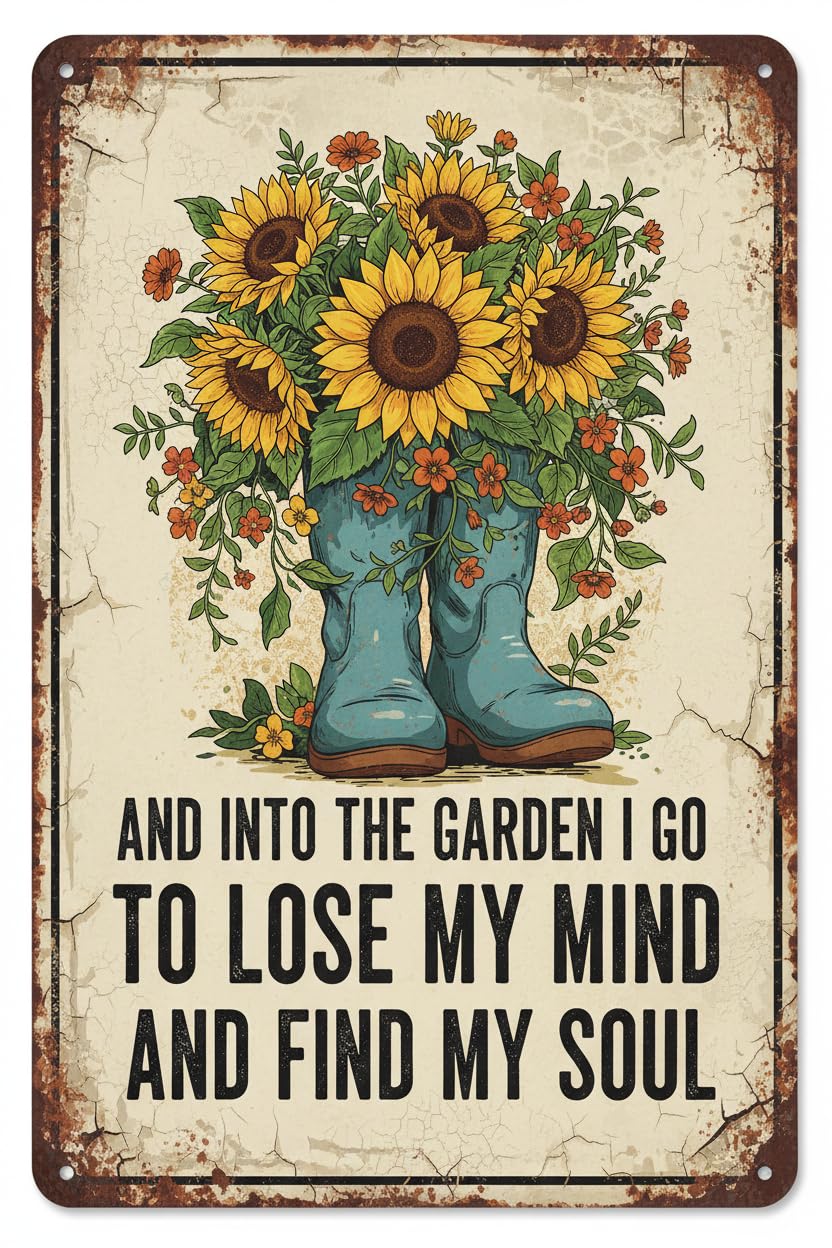 Into Garden Lose Mind Find Soul Tin Sign, 11.8x7.9