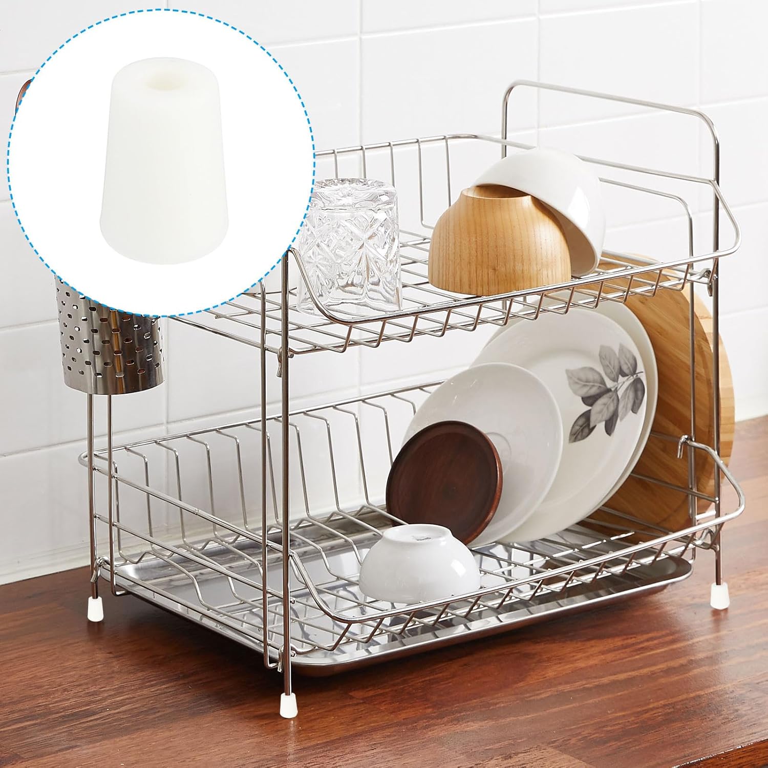 PATIKIL Kitchen Sink Rack Feet, 20 Pack 4mm IDx10mm OD Plastic Rack Bottom Protective Replacement Feet Wire Bumpers Protector for Sink Rack Bottom, White