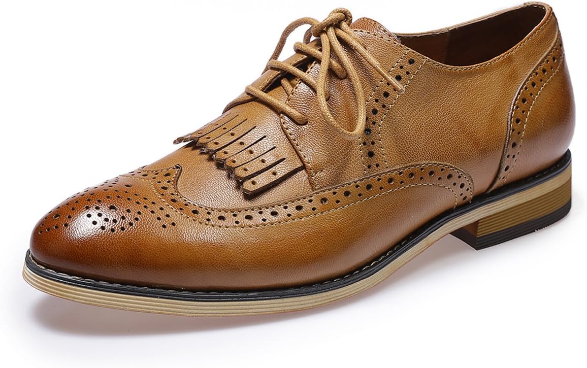 Mona flying Women's Handcrafted Wingtip Oxfords Brogue Vintage Lace up Leather Shoes for Ladies