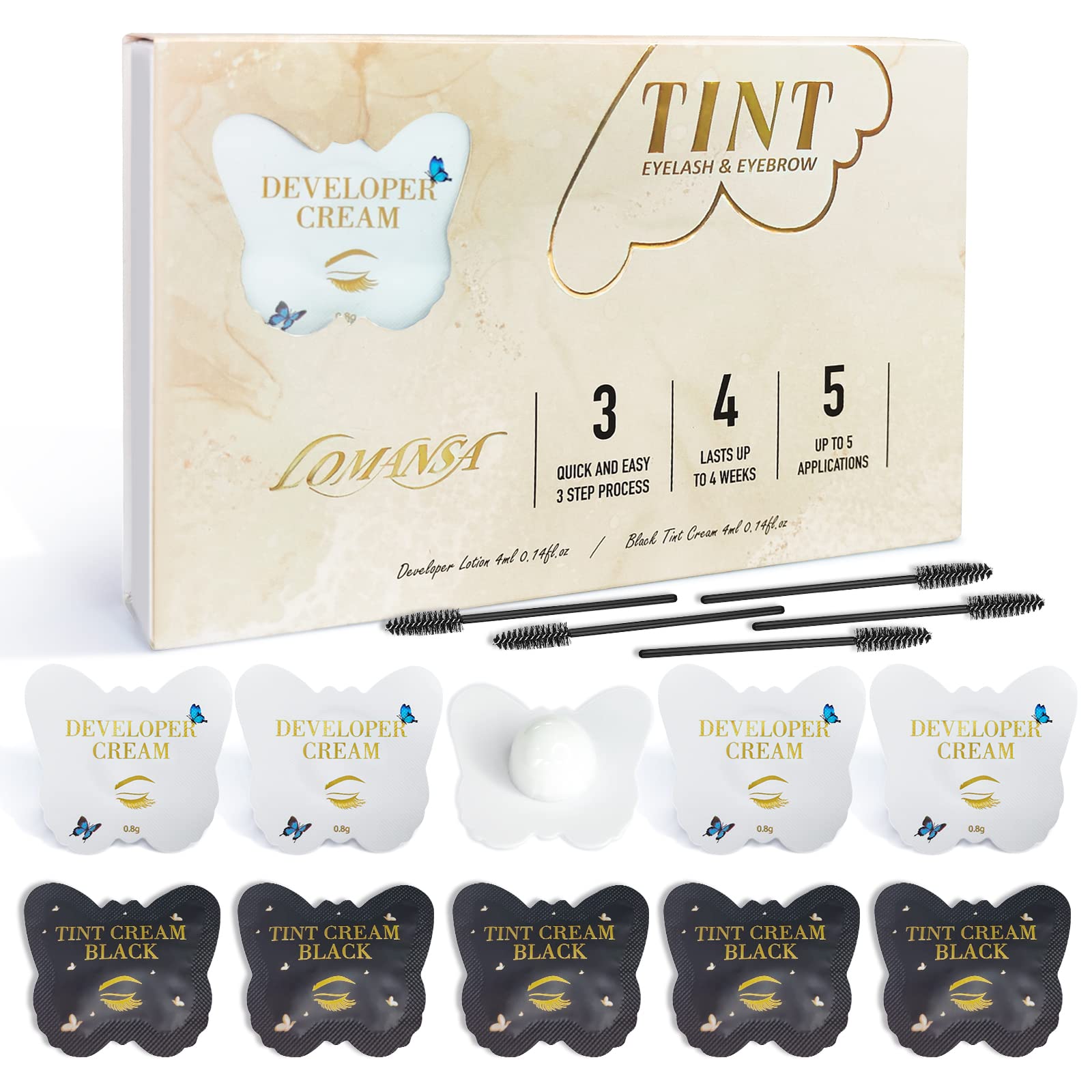 Lomansa Tinte Cejas y Pestañas, tinte para cejas negro, Color de Cejas 5 Facil Aplicaciones, el Color dura Hasta 4 semanas para Salón y Uso Doméstico