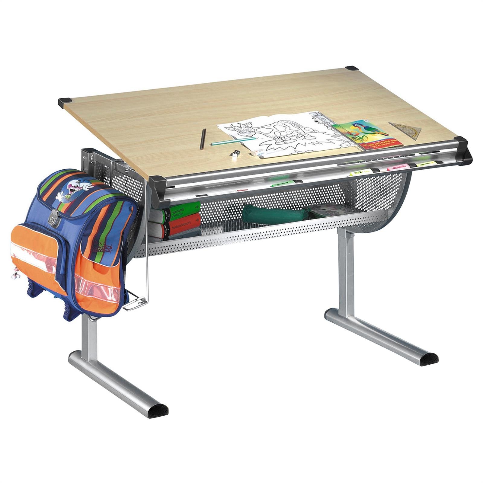 IDIMEX Schülerschreibtisch Mario, höhenverstellbar und neigungsverstellbar, Metallgestell, buche Dekor