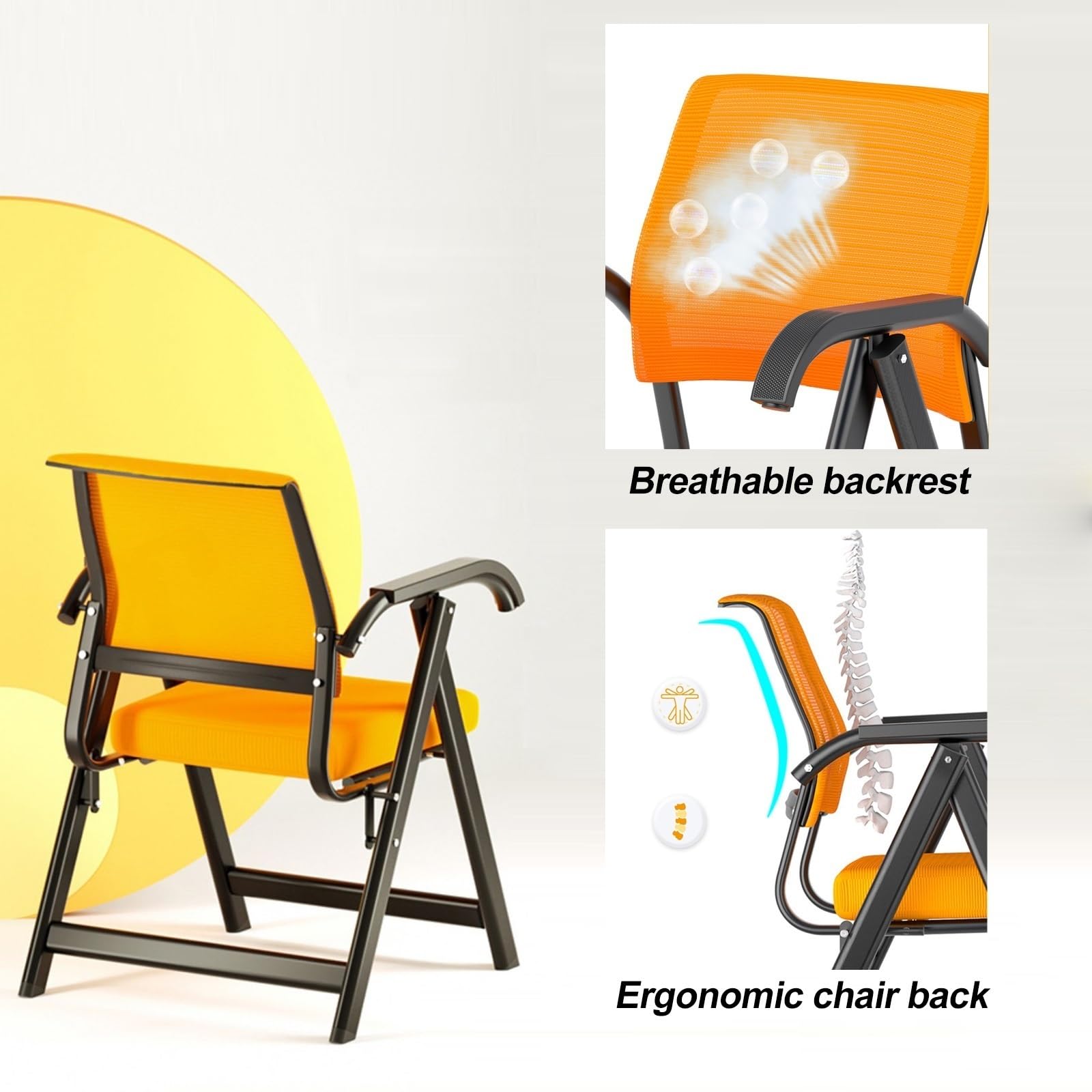ckable Chaise pliante avec accoudoirs rembourrés et soutien lombaire épais Dossier en maille respirante Idéal pour le bureau et la salle de formation