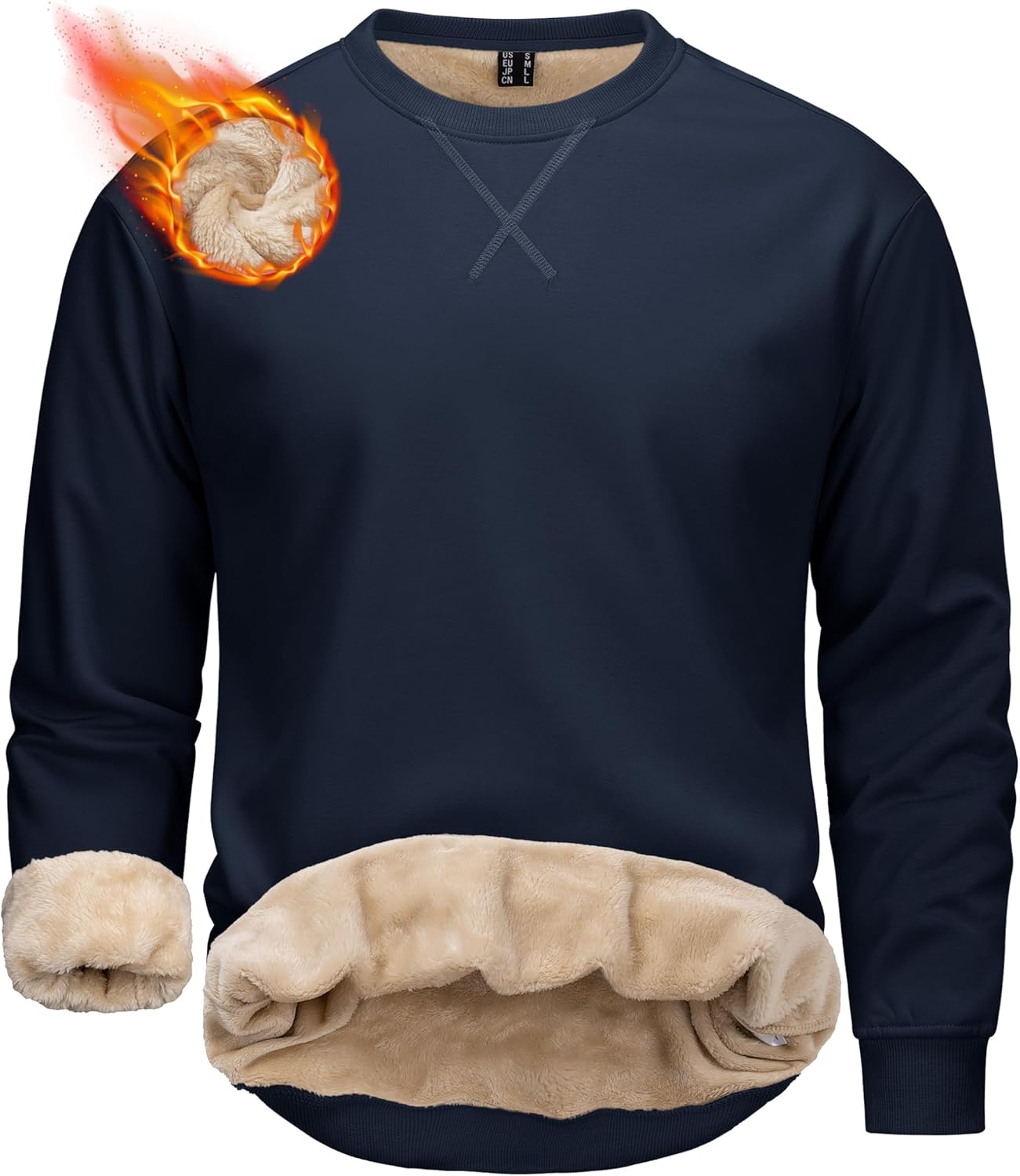 MAGCOMSEN Men's Crewneck Sweatshirt Sherpa Lined Casual Fleece Pullover Thermal Winter Warm Heavyweight Cotton SweatShirts